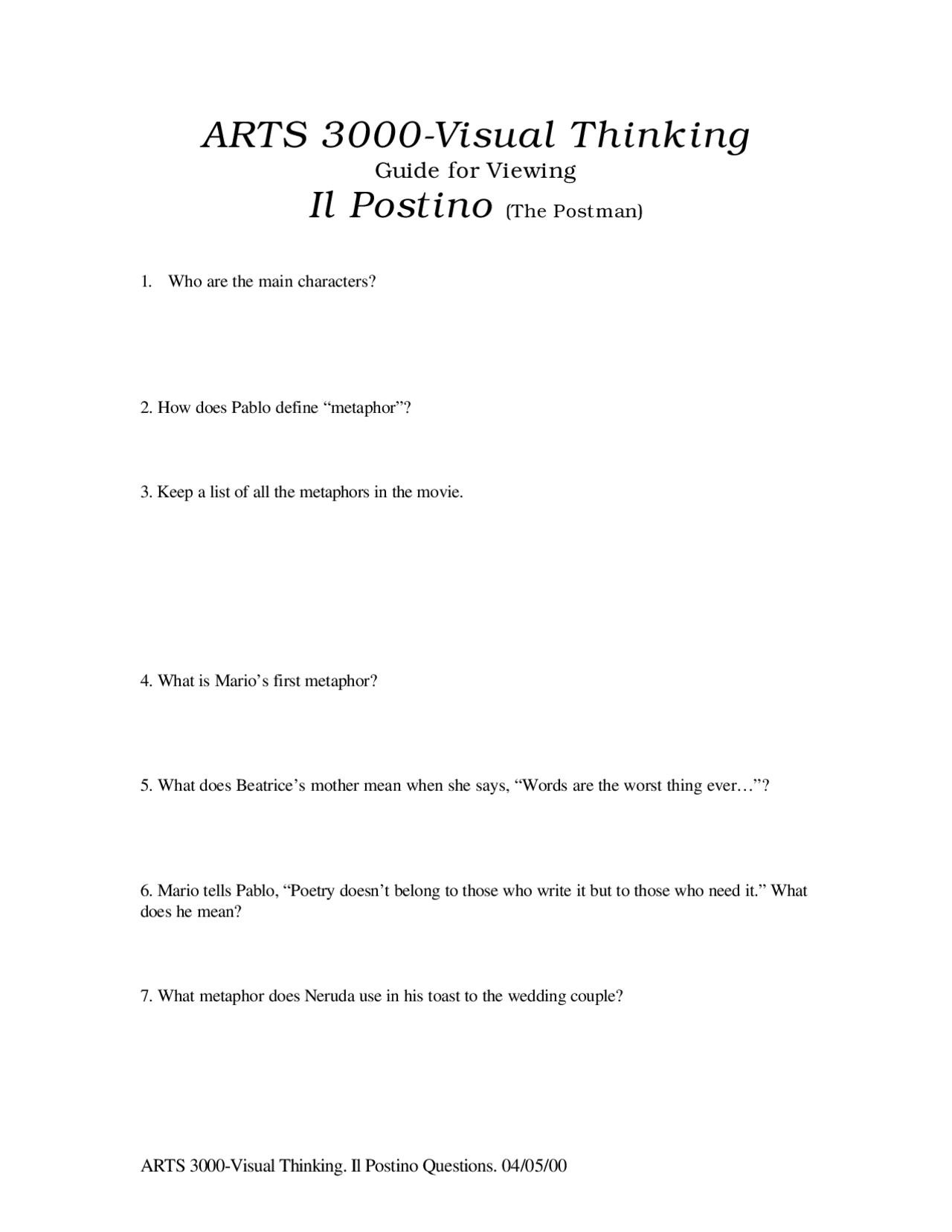 Practice Questions for Visual Thinking | ARTS 3000 - Docsity
