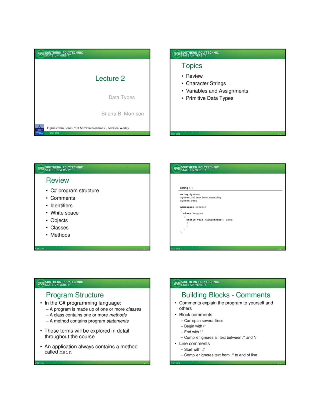 Program Structure - White Space - Lecture Slides | CSE 1301 - Docsity