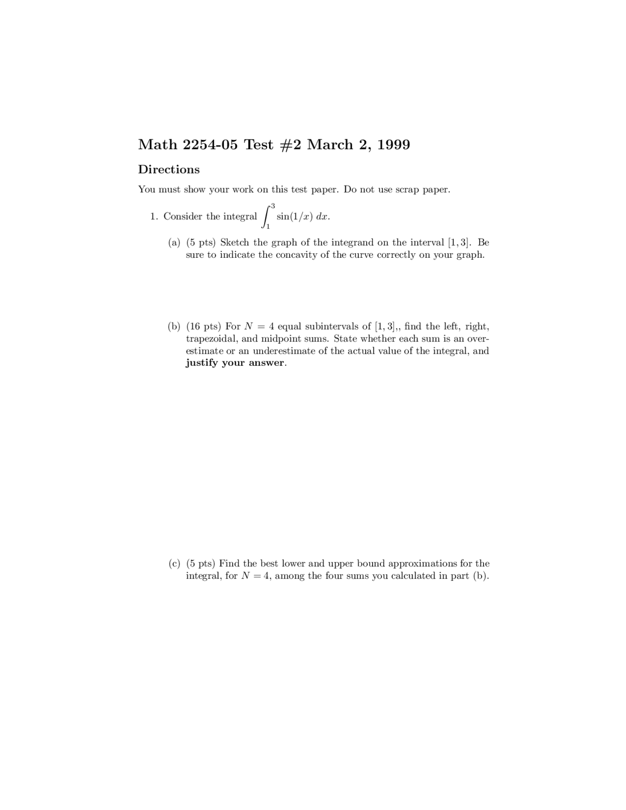Exam 2 with 5 Questions for Calculus II | MATH 2254 - Docsity