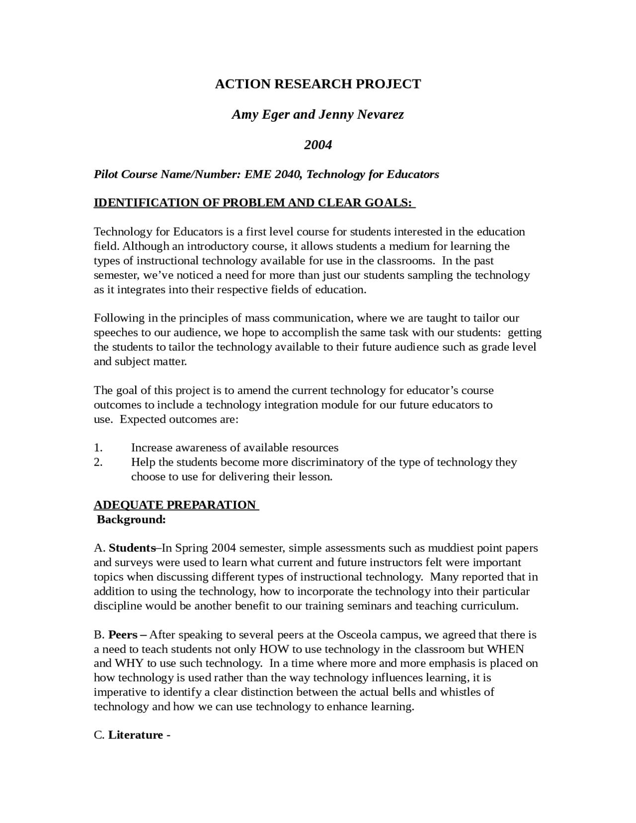 Introduction to Technology for Educators - Project | EME 2040 - Docsity
