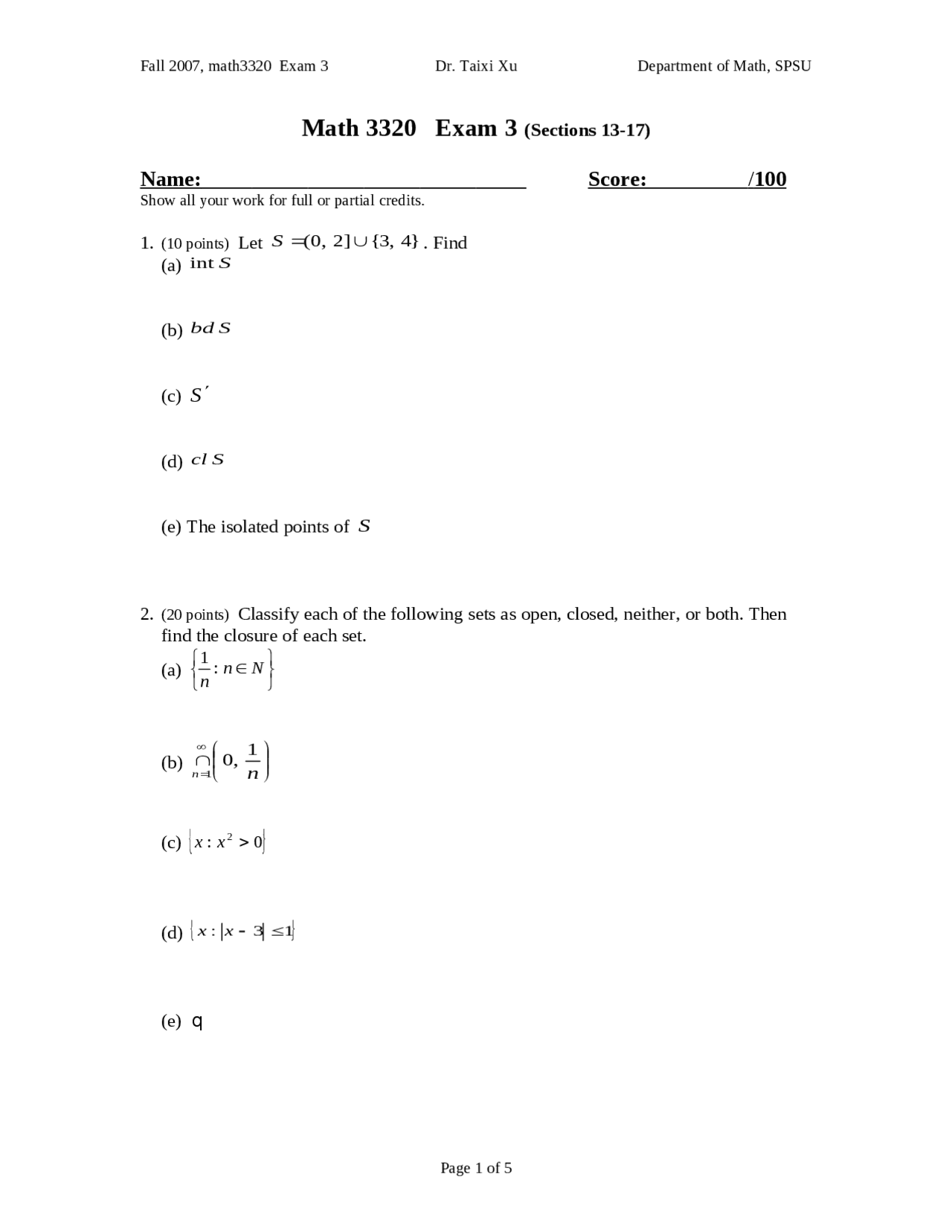 Practice Exam 3 - Differential Equations | MATH 3320 - Docsity