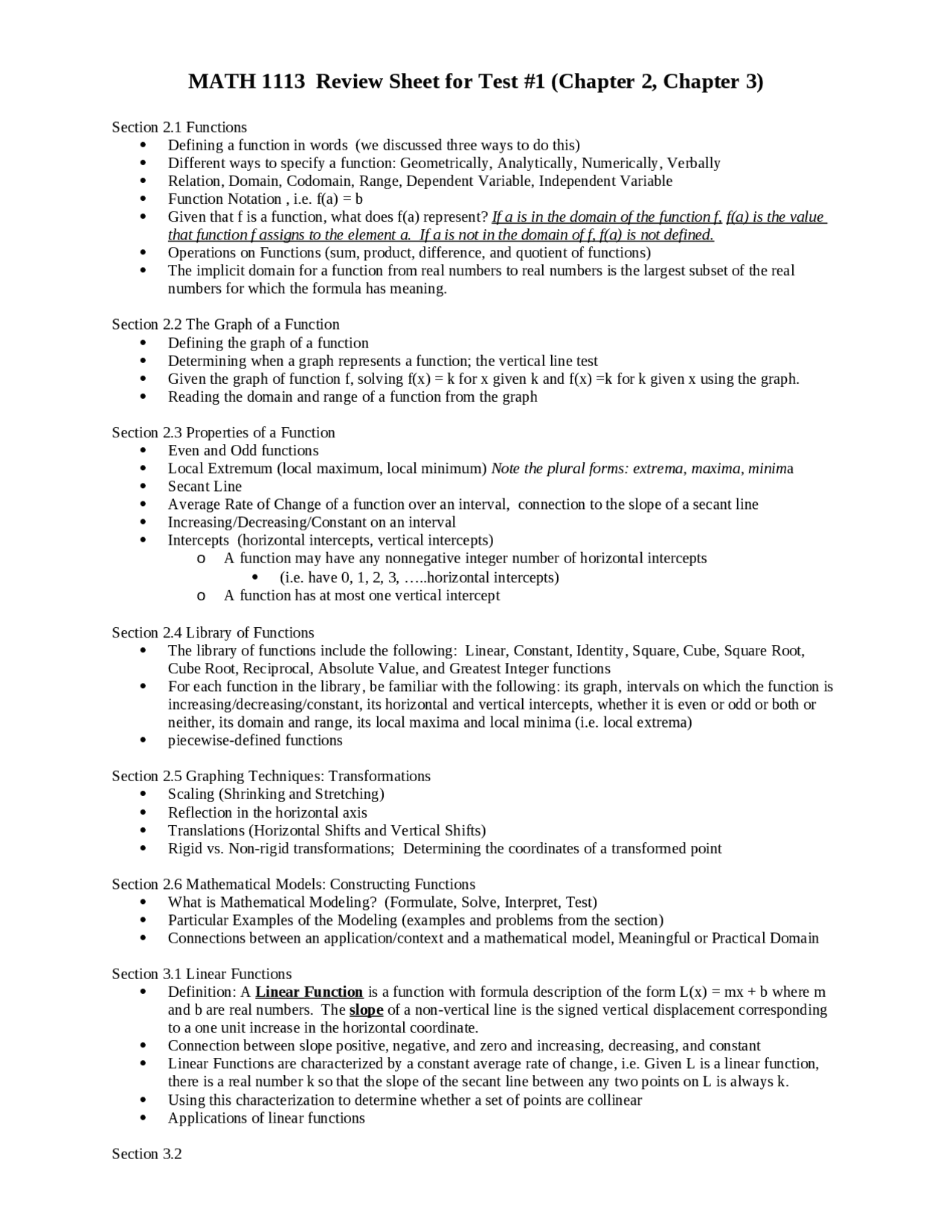 Pre Calculus Math 1113 Module 1 Problem Examples Review Sheet for Exam 1 - Precalculus (Physics and Mathematics) | MATH ...