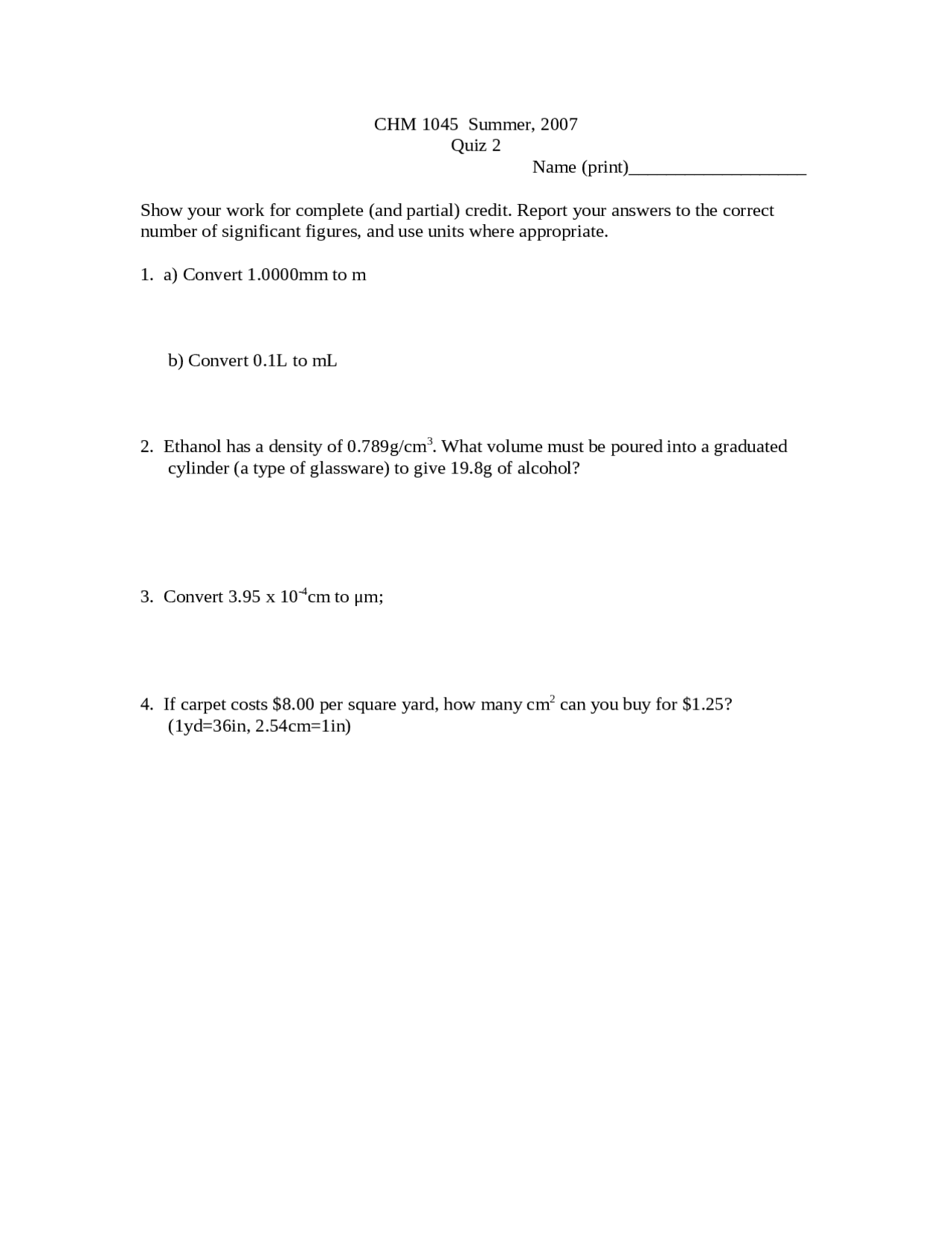 General Chemistry with Qualitative Analysis I - Quiz 2 | CHM 1045C ...