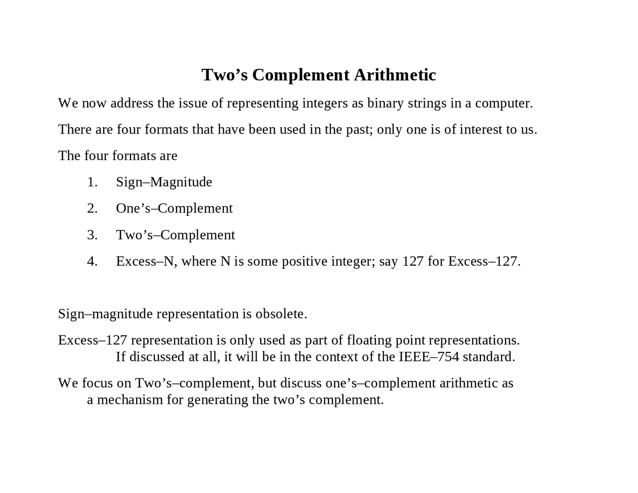 Two’s Complement Arithmetic - Computer Architecture - Notes | CPSC ...