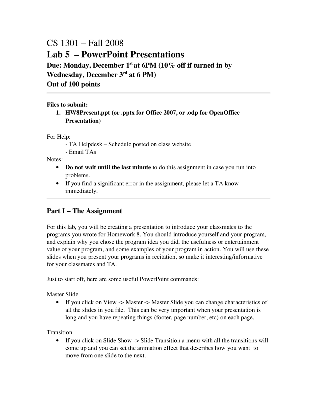 PowerPoint Presentations - Introduction to Computing - Lab 5 | CS 1301 ...