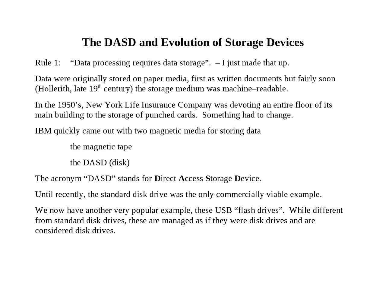 The DASD and Evolution of Storage Devices - Notes | CPSC 5155G - Docsity