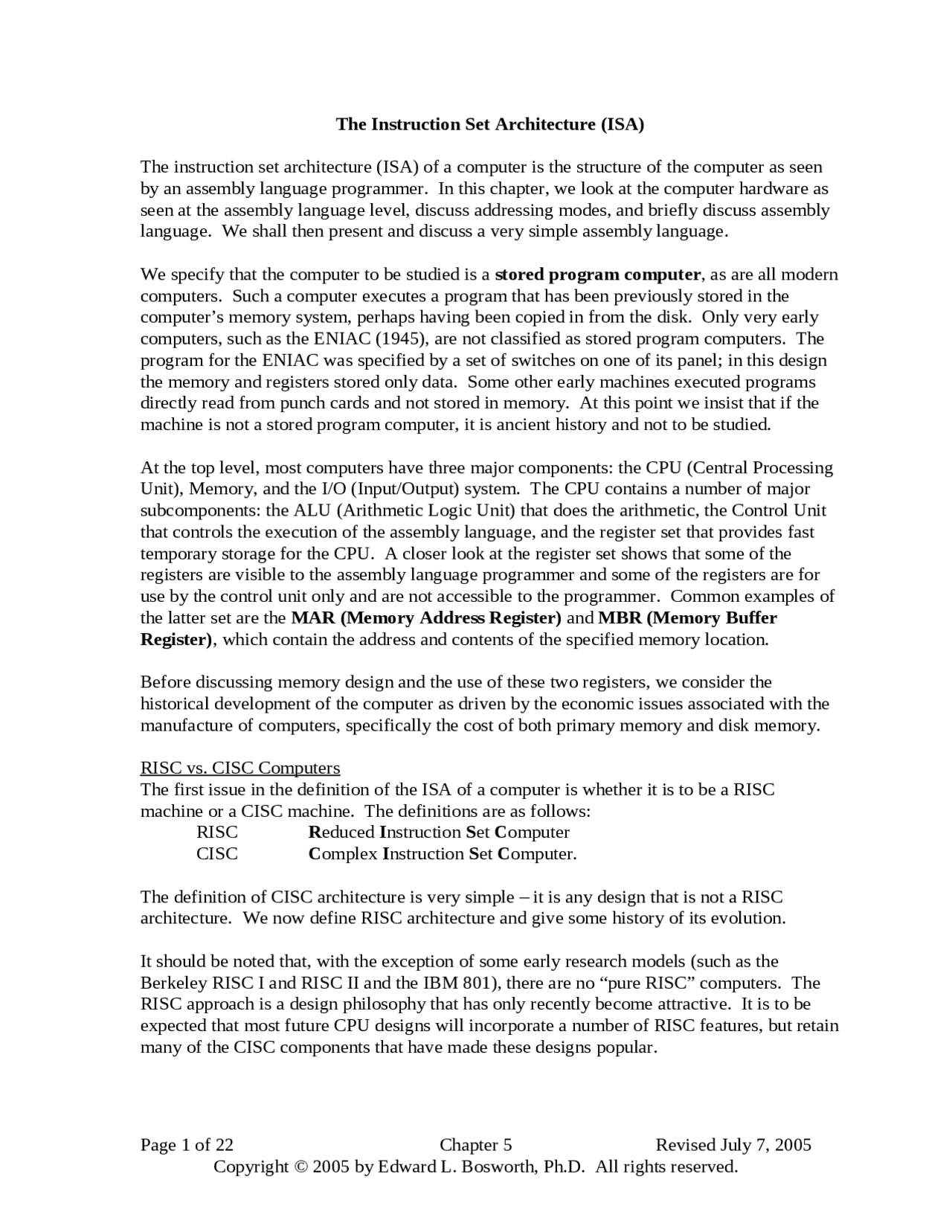 Instruction Set Architecture Notes.pdf The Instruction Set Architecture - Lecture Notes | CPSC 2105 | Study ...