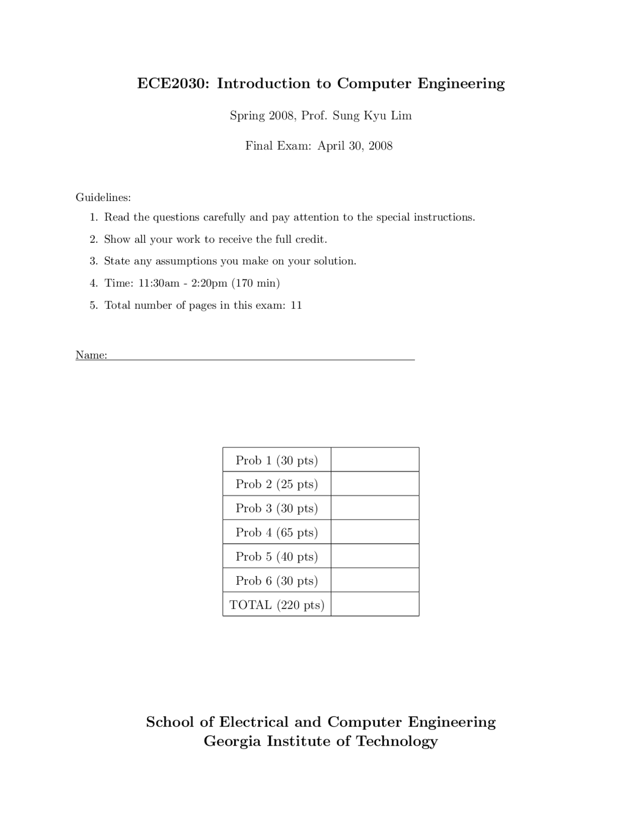 Final Exam Questions - Introduction to Computer Engineering | ECE 2030 ...