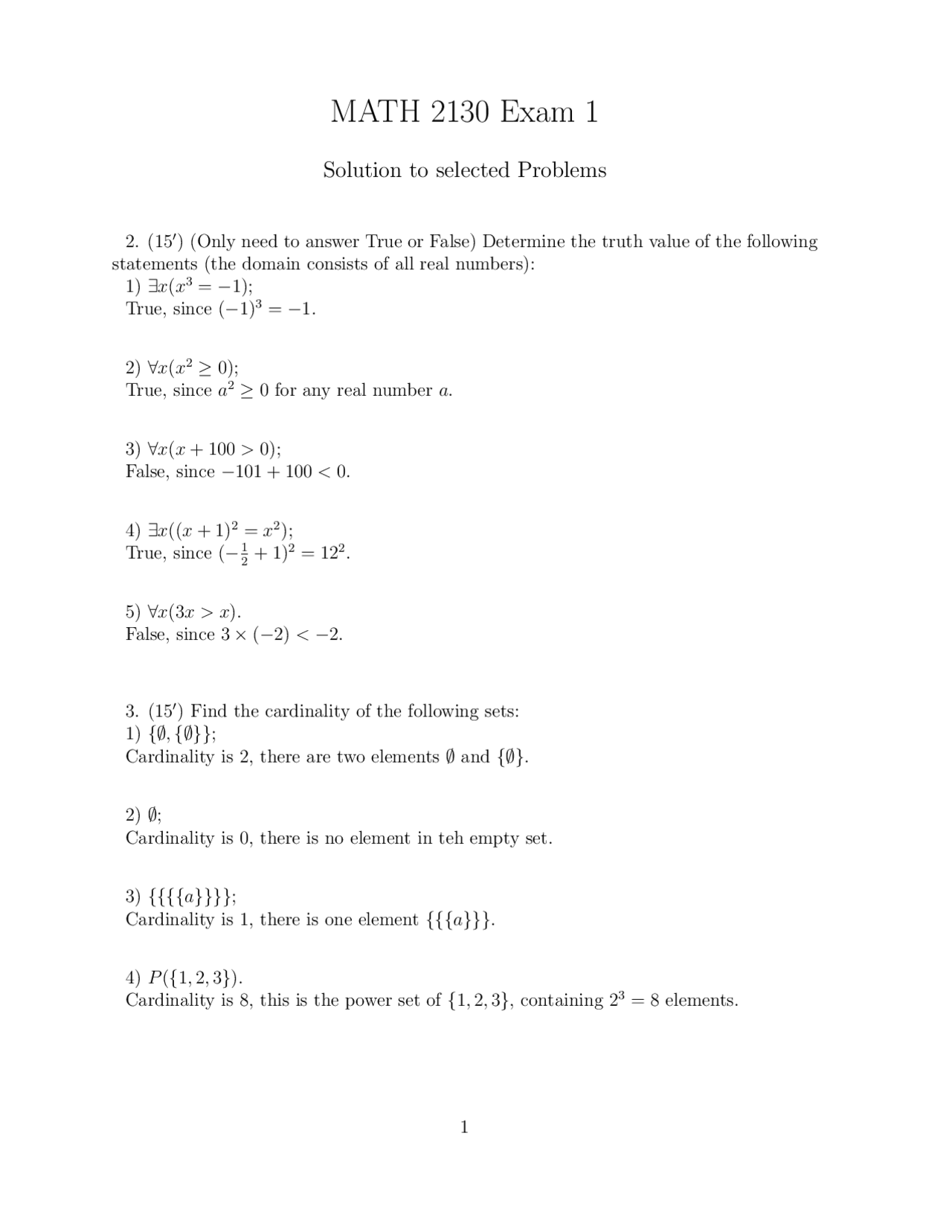 Discrete Mathematics - Exam 1, Solution to Selected Problems | MATH ...