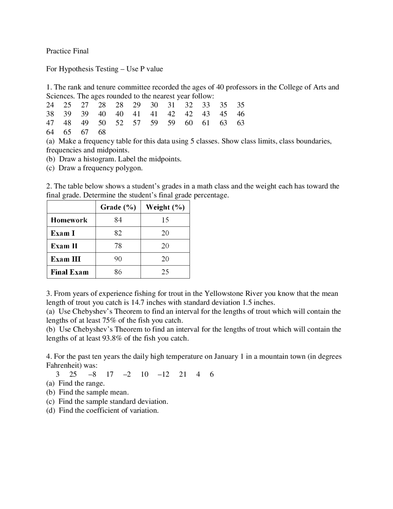 Resolution for Practice Final Exam - Introduction To Statistics | MATH ...