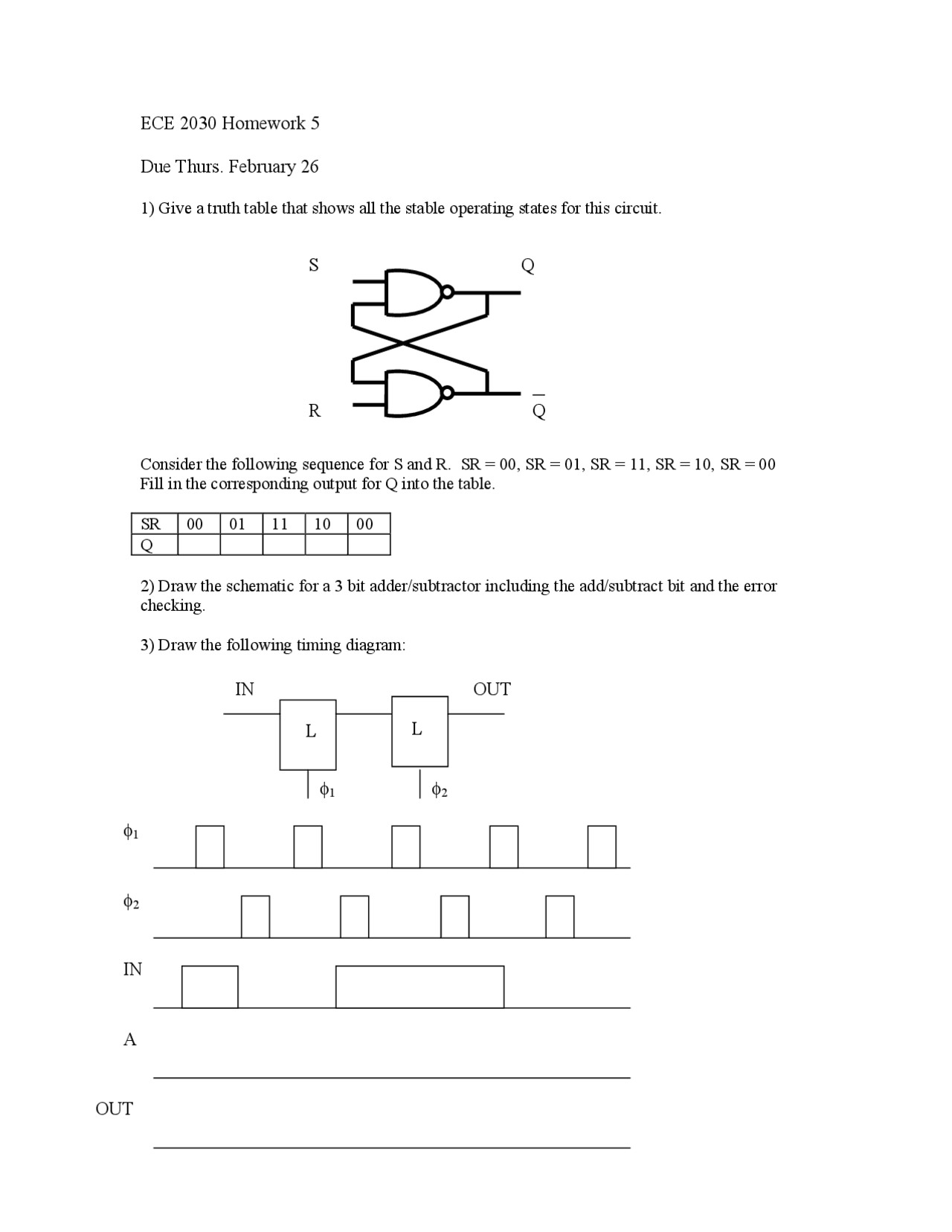 Introduction to Computer Engineer - Homework 5 | ECE 2030 - Docsity