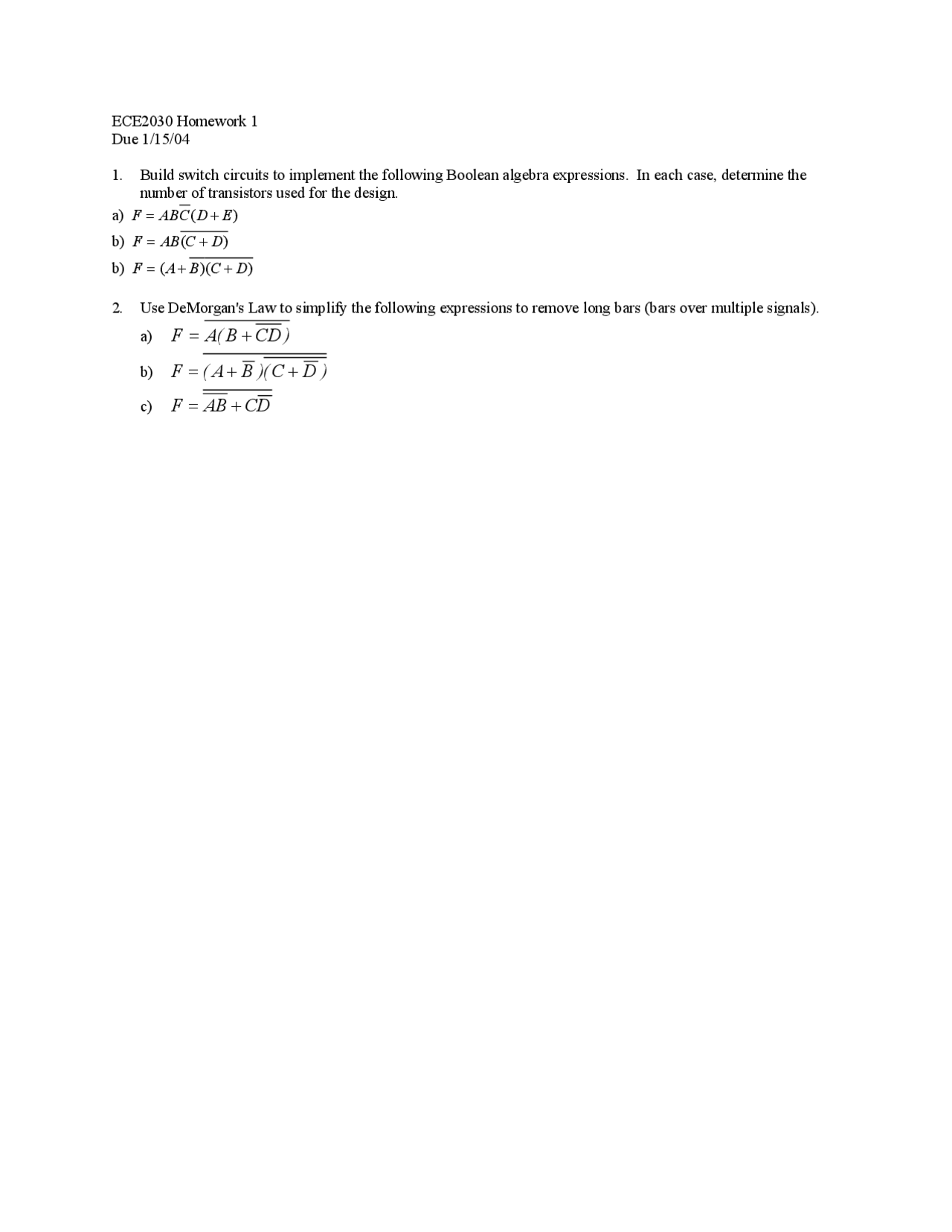 Homework 1 Questions - Introduction to Computer Engineer | ECE 2030 ...