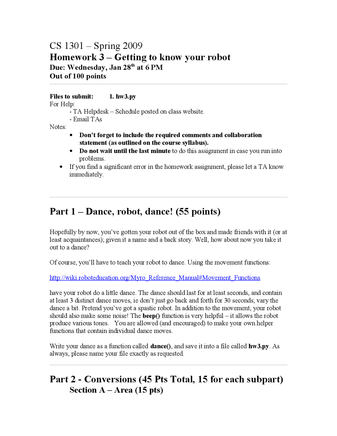 Homework 3 for Introduction to Computing | CS 1301 - Docsity