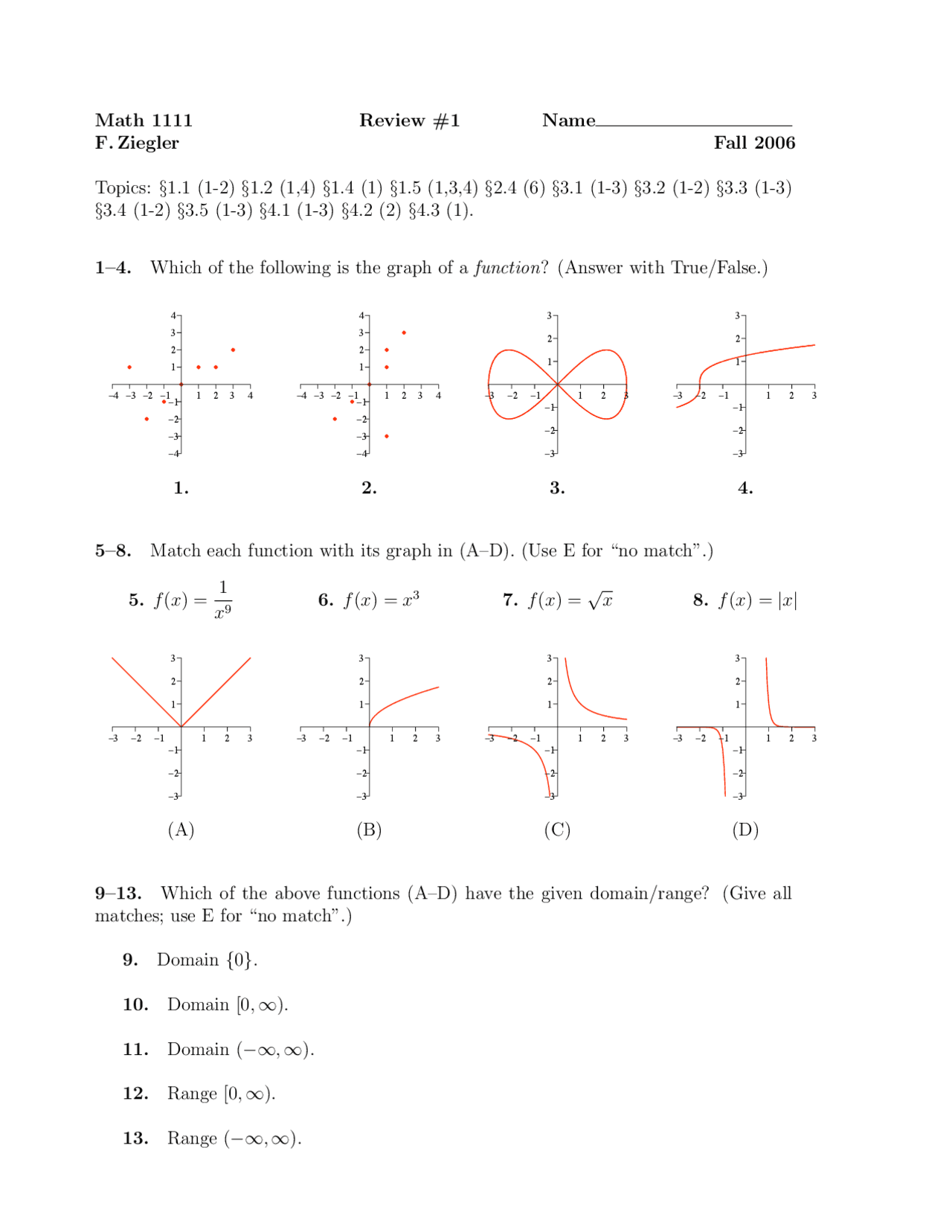 27 Questions on Graph Functions - Review Test 1 | MATH 1111 | Study ...