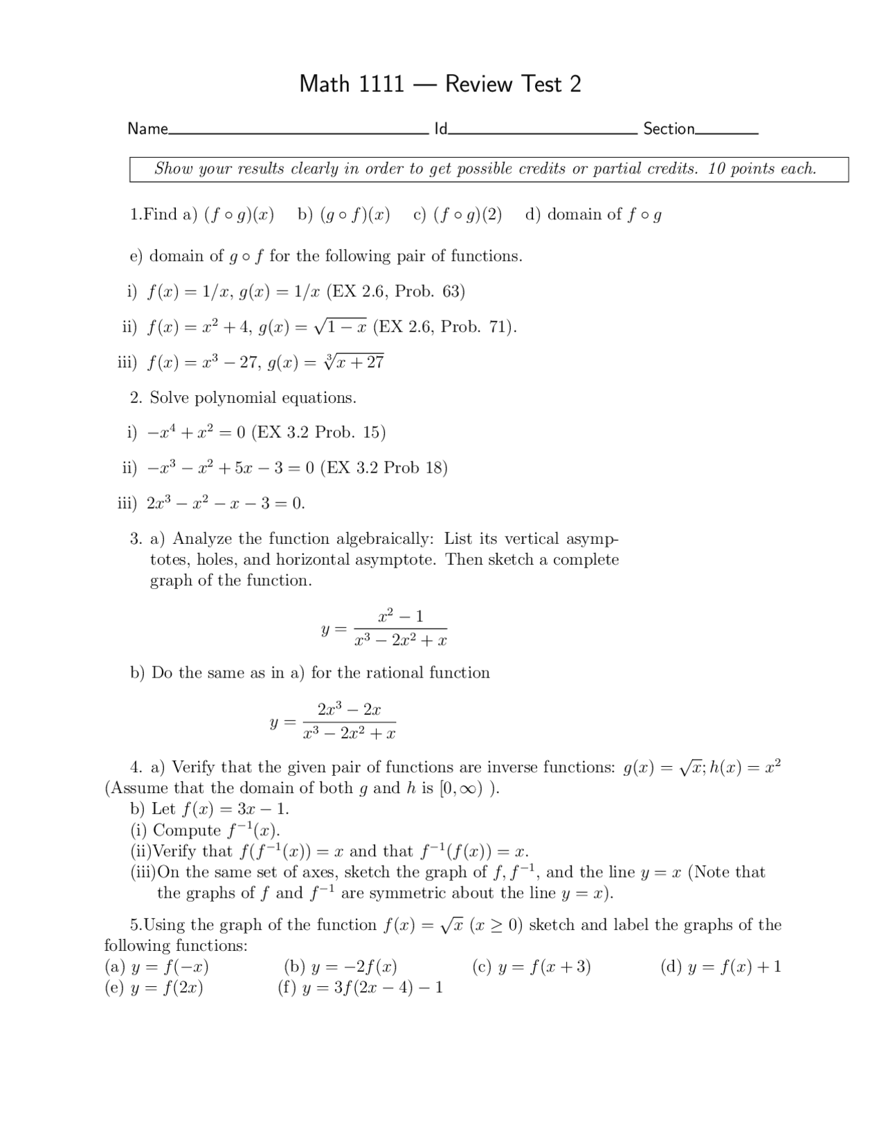 Hybrid Math Review Test II - College Algebra-Hybrid | MATH 1111 - Docsity