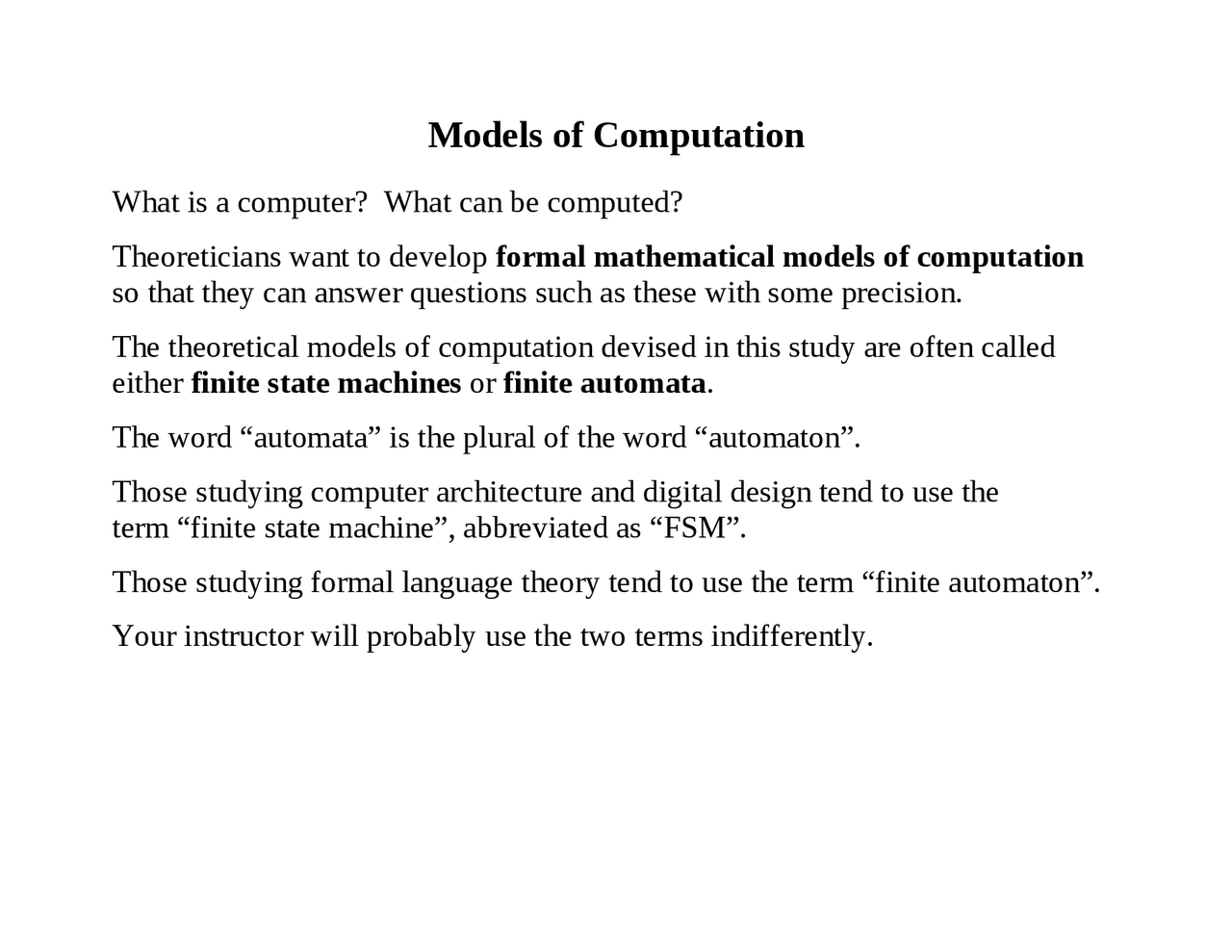 Lecture Notes on Models of Computation | CPSC 5155U - Docsity
