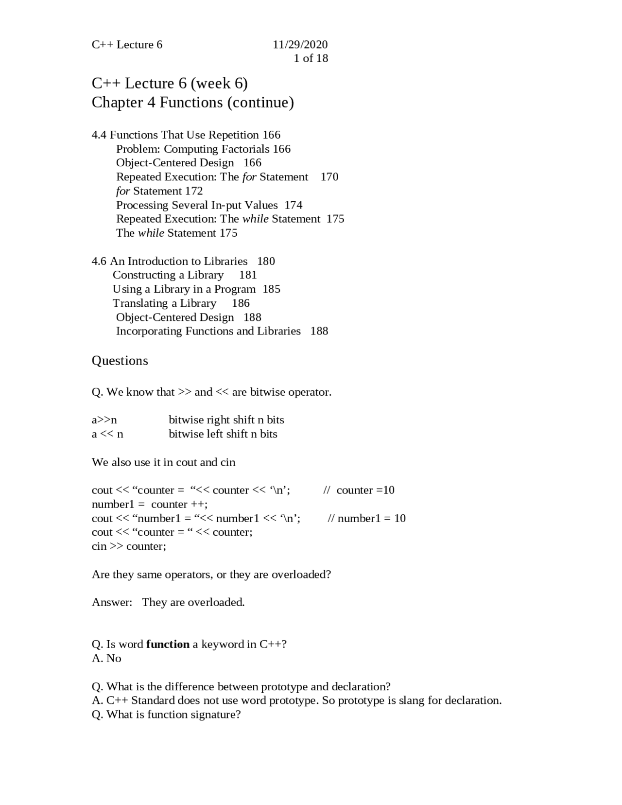 Lecture Notes on Functions - C++ Computer Science I | CSC 155 | Study ...