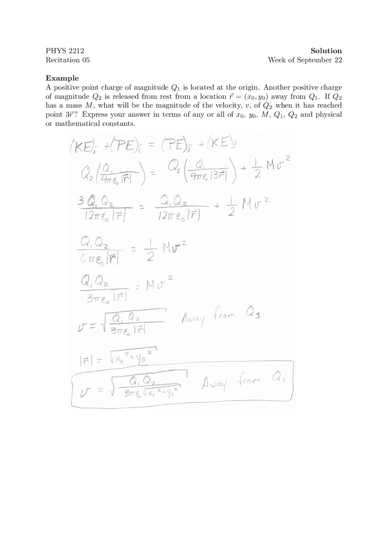 Problem Set 1 with Solutions Introduction to Physics II PHYS 2212