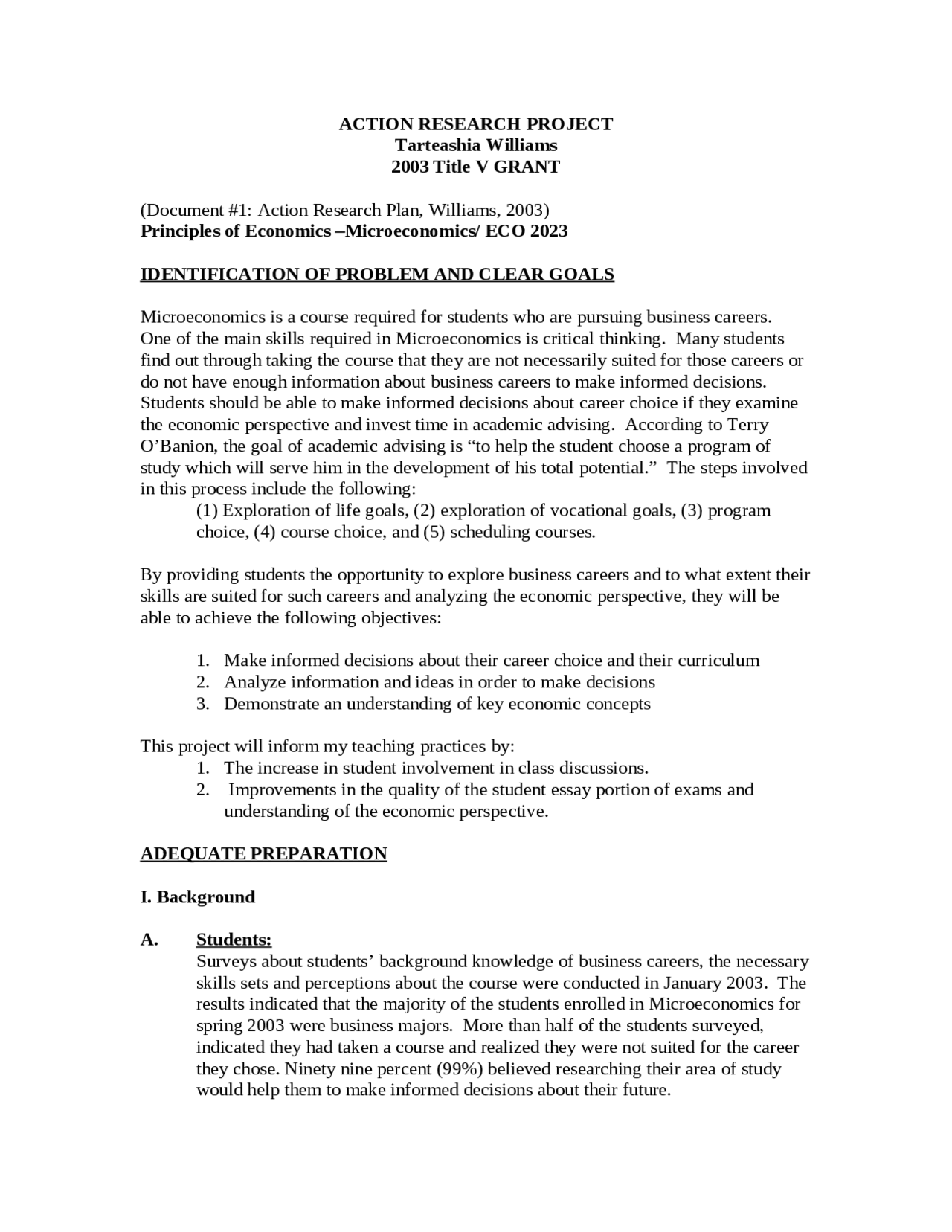 Action Research Project - Principles of Economics–Microeconomics | ECO ...
