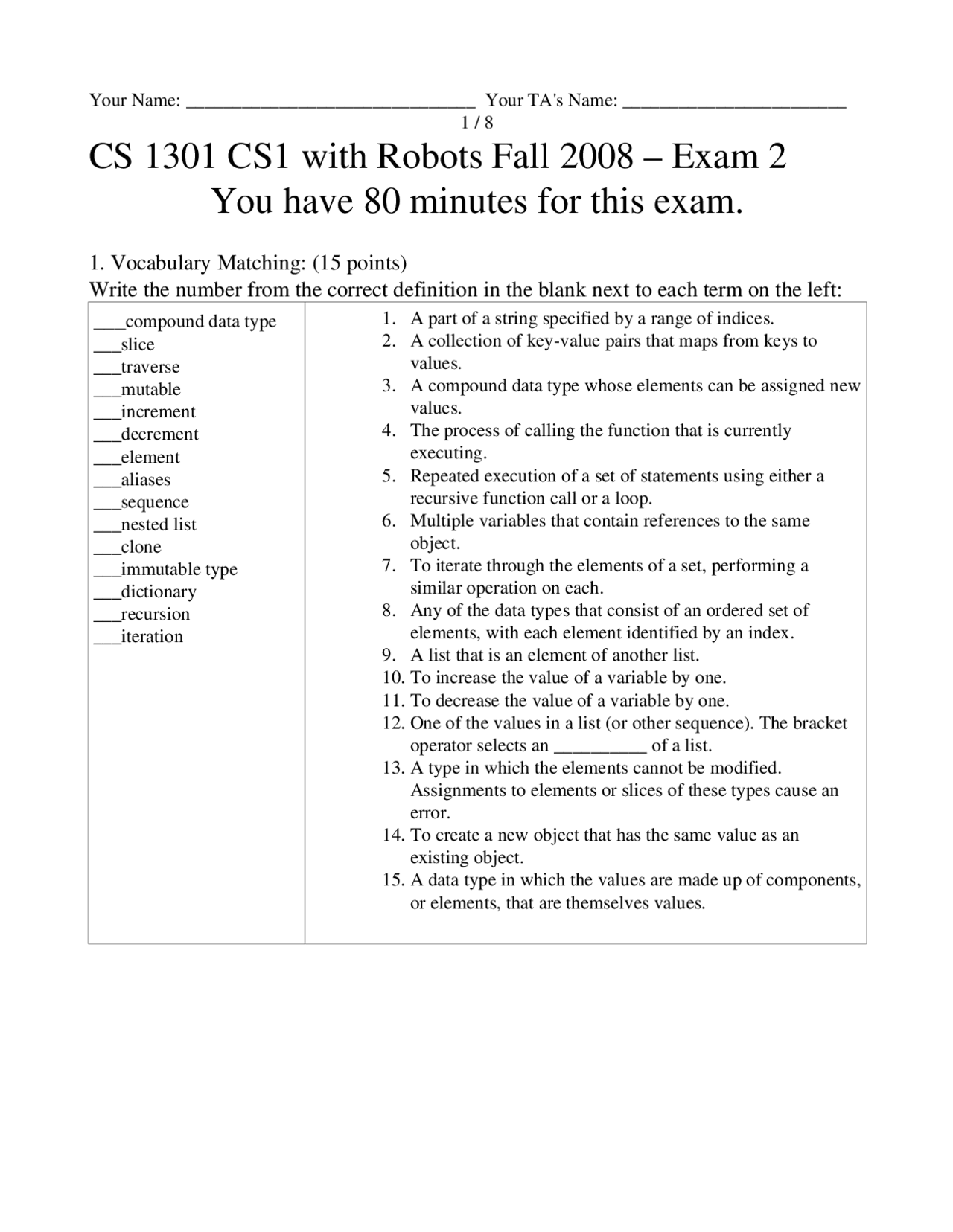 Practice Exam 2 - Introduction to Computing | CS 1301 | Exams Computer ...