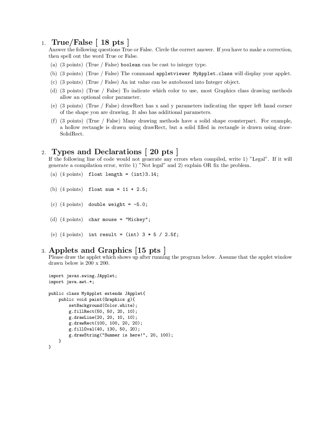 Exam 1 Questions - Introduction Object Oriented Programming | CS 1331 ...