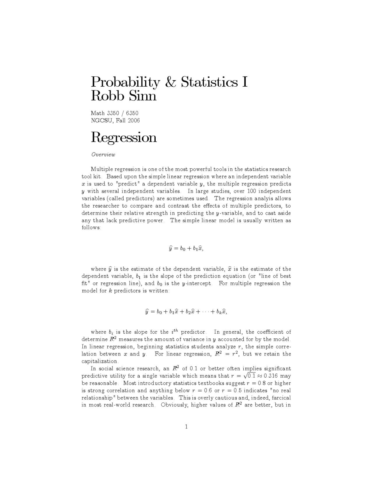 Regression - Lecture Notes - Probability and Statistics | MATH 3350 ...