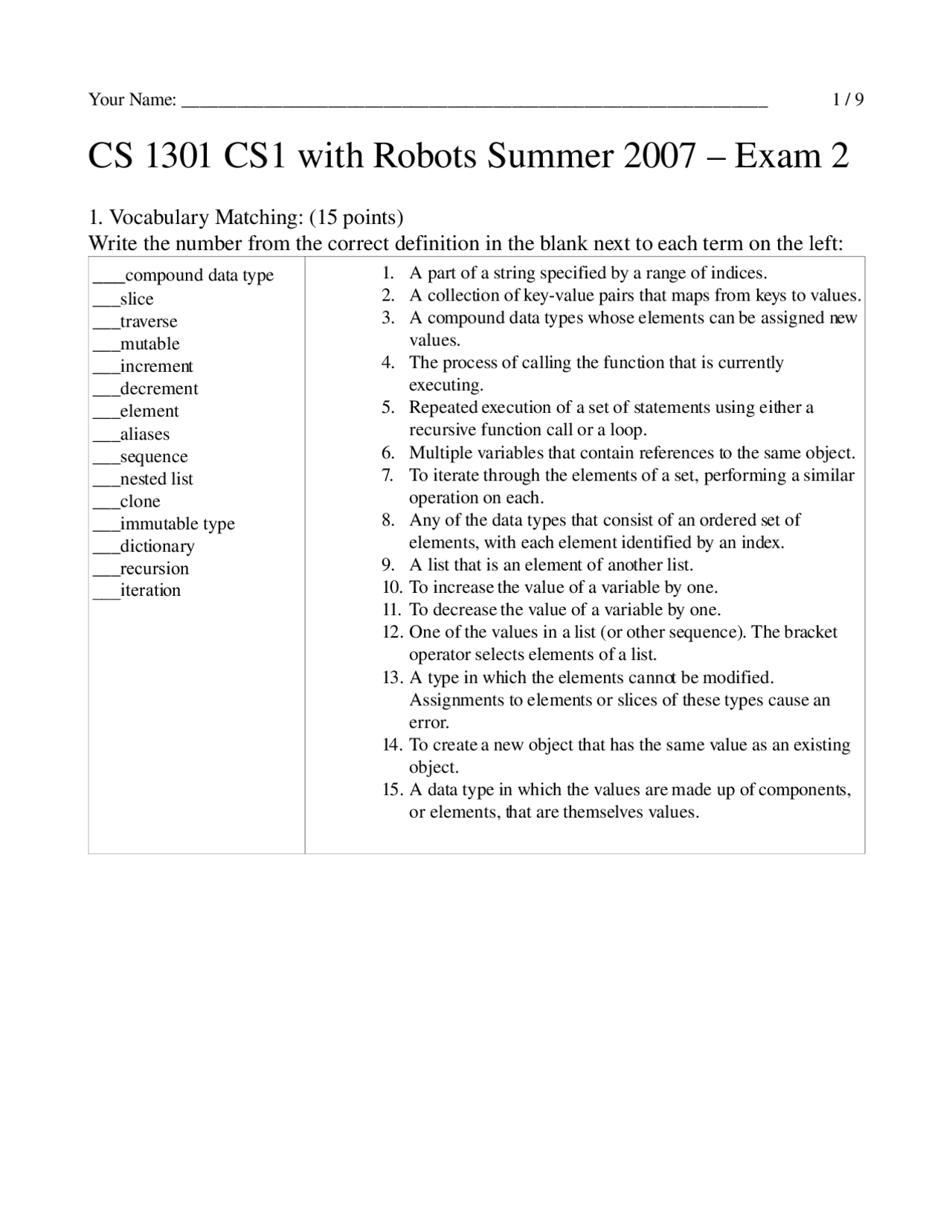 Practice Exam 2 - Introduction to Computing | CS 1301 - Docsity