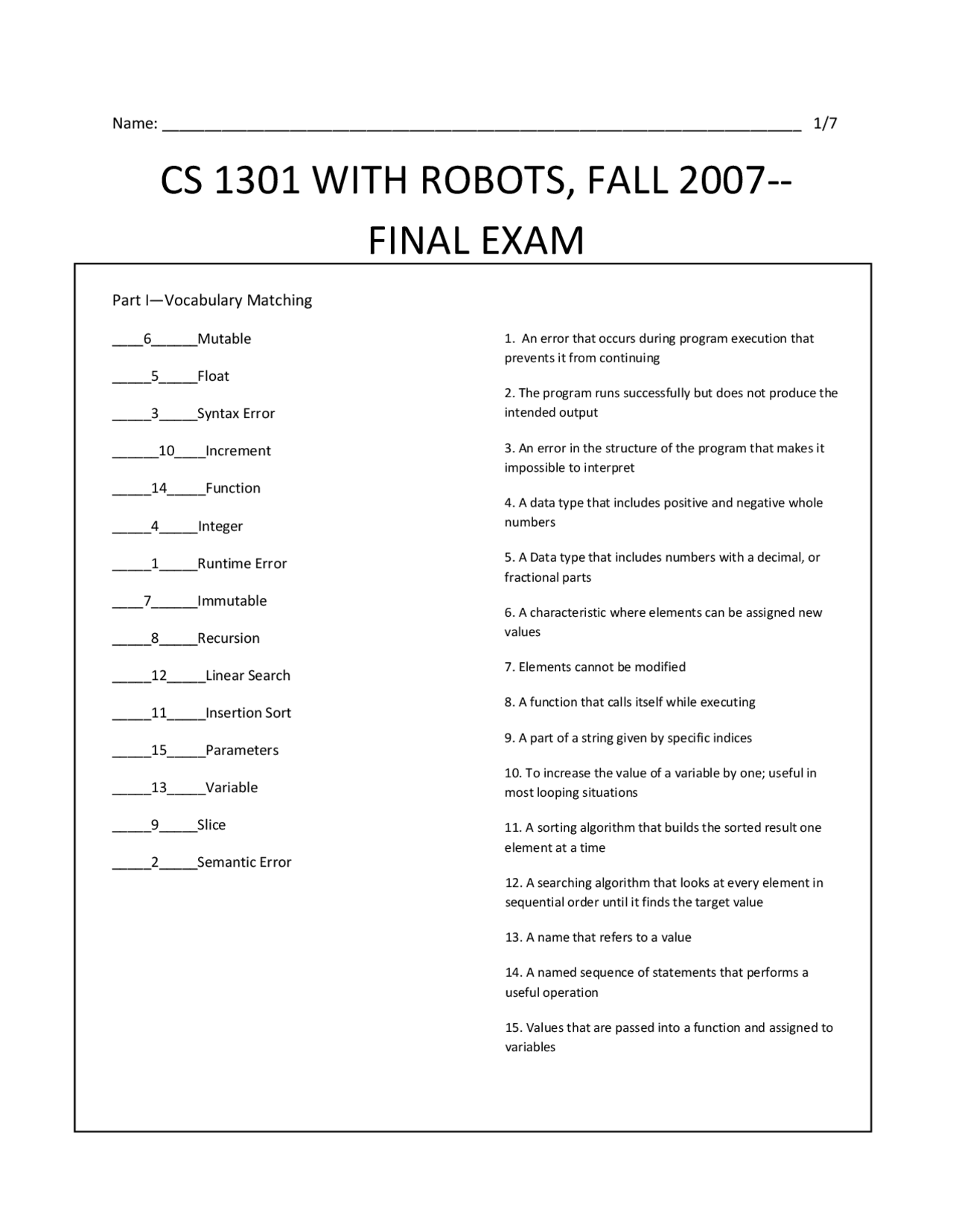 Final Exam with Solution - Introduction to Computing | CS 1301 | Exams ...