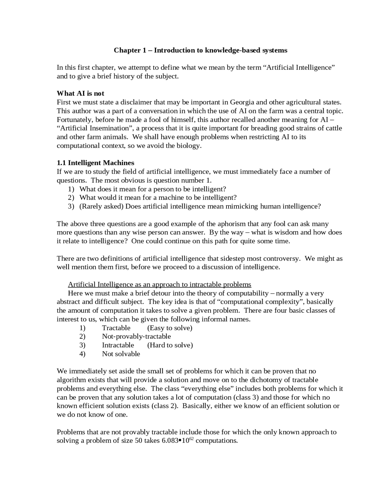 Introduction to Knowledge Based Systems - Notes | CPSC 5185U - Docsity