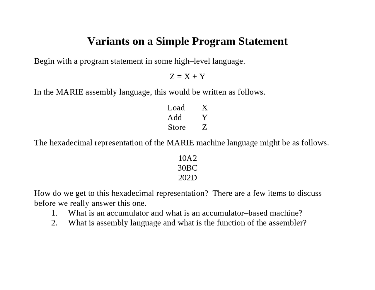 Notes on Variants on a Simple Program Statement | CPSC 2105 - Docsity
