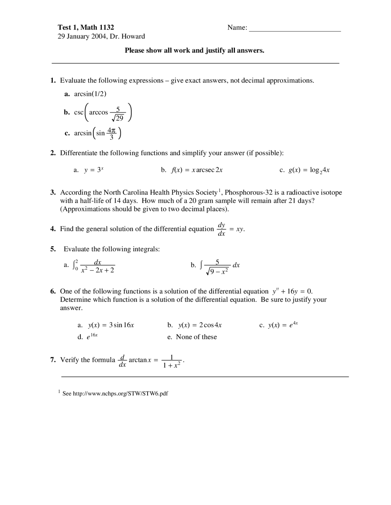 7 Problems to Evaluate the Expressions of Functions - Exam 1 | MATH ...