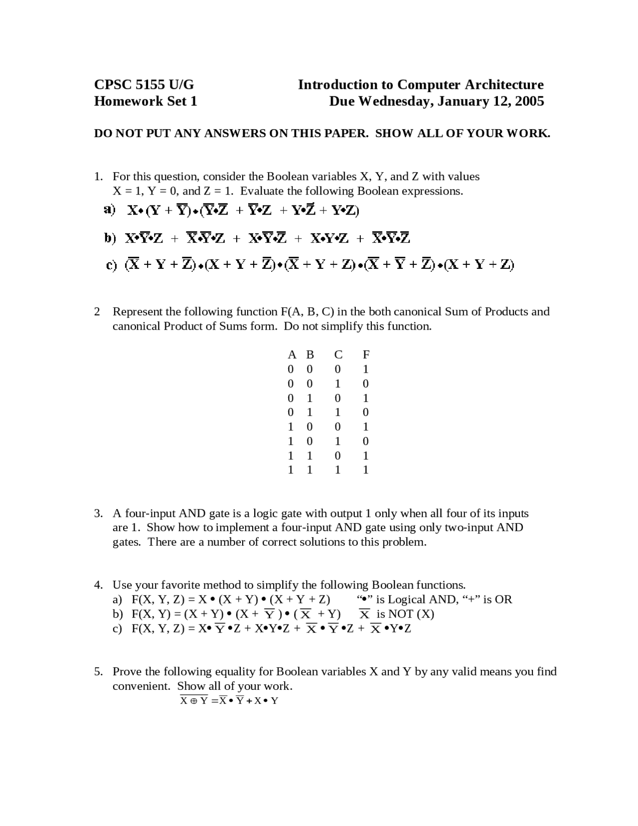 5 Practice Problems on Computer Architecture - Homework Set 1 | CPSC ...