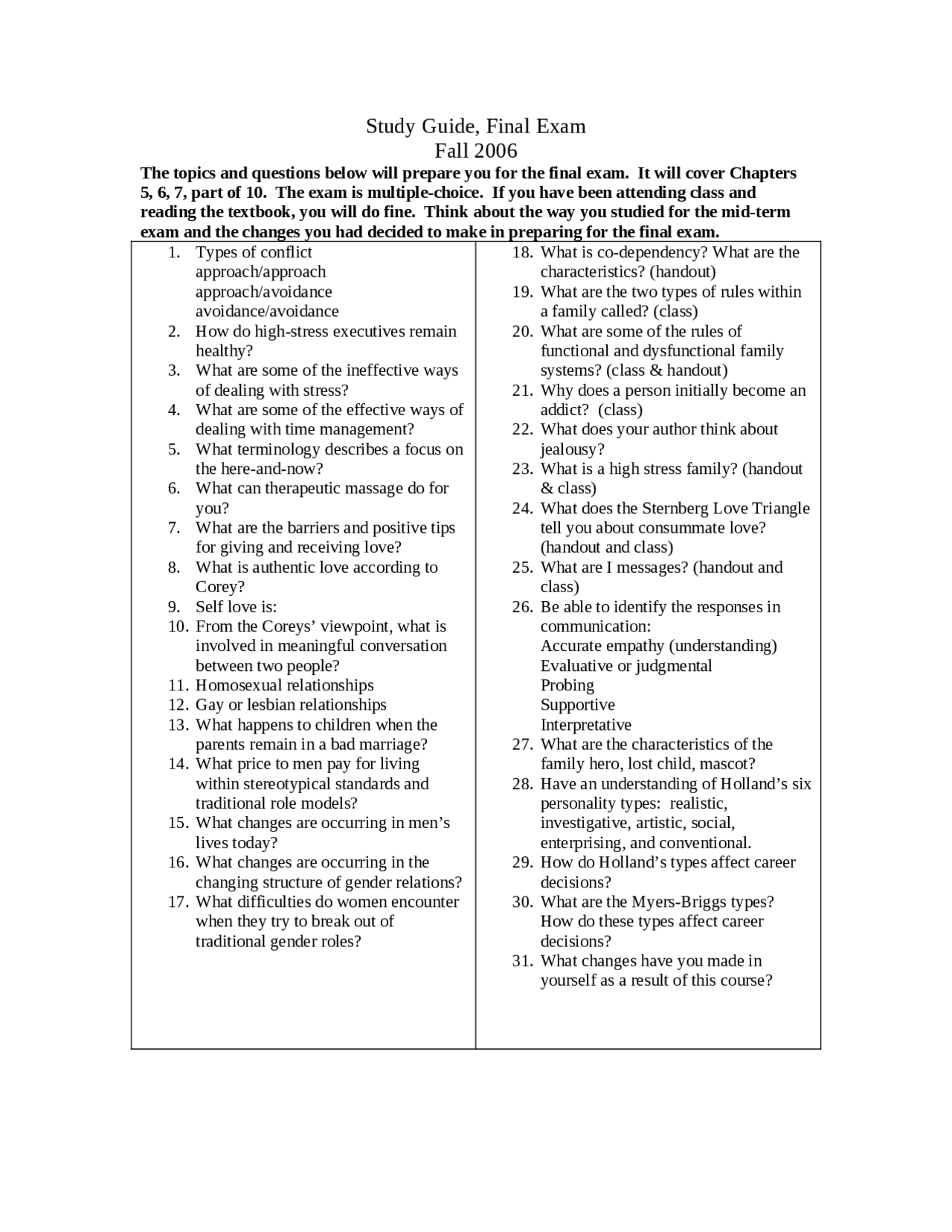 Study Guide, Final Exam - The Psychology of Personal Growth | PSY 107 ...