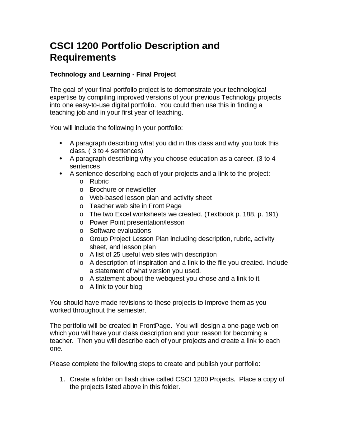 Portfolio Descriptions and Requirements - Project | CSCI 1200 | Study ...