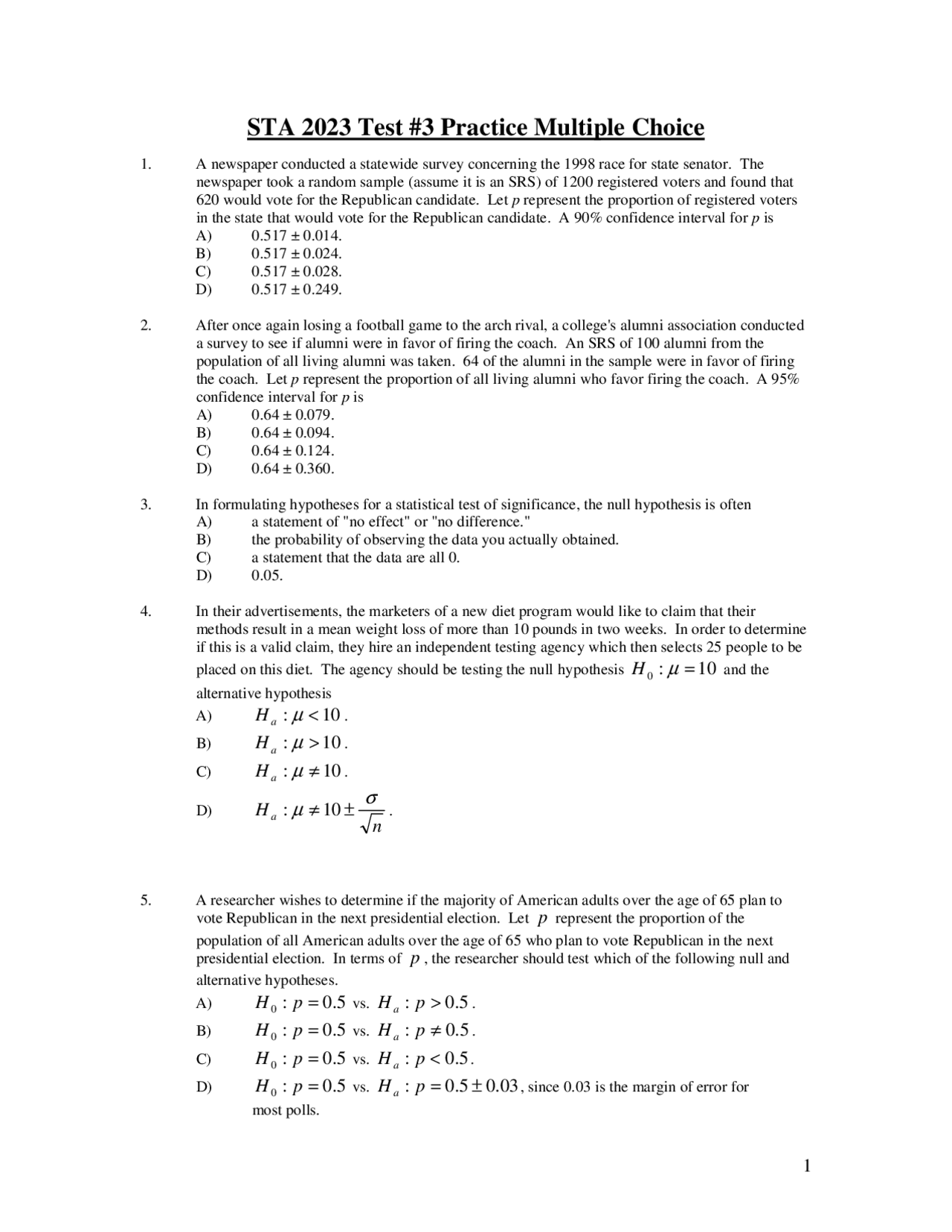Sta Algorithm Questions 30 Multiple Choice Questions on Statistical Methods with Answer Key ...
