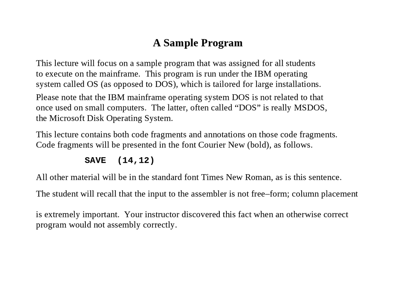 A Sample Program on Assembly Language Programming 1 | CPSC 3121 - Docsity