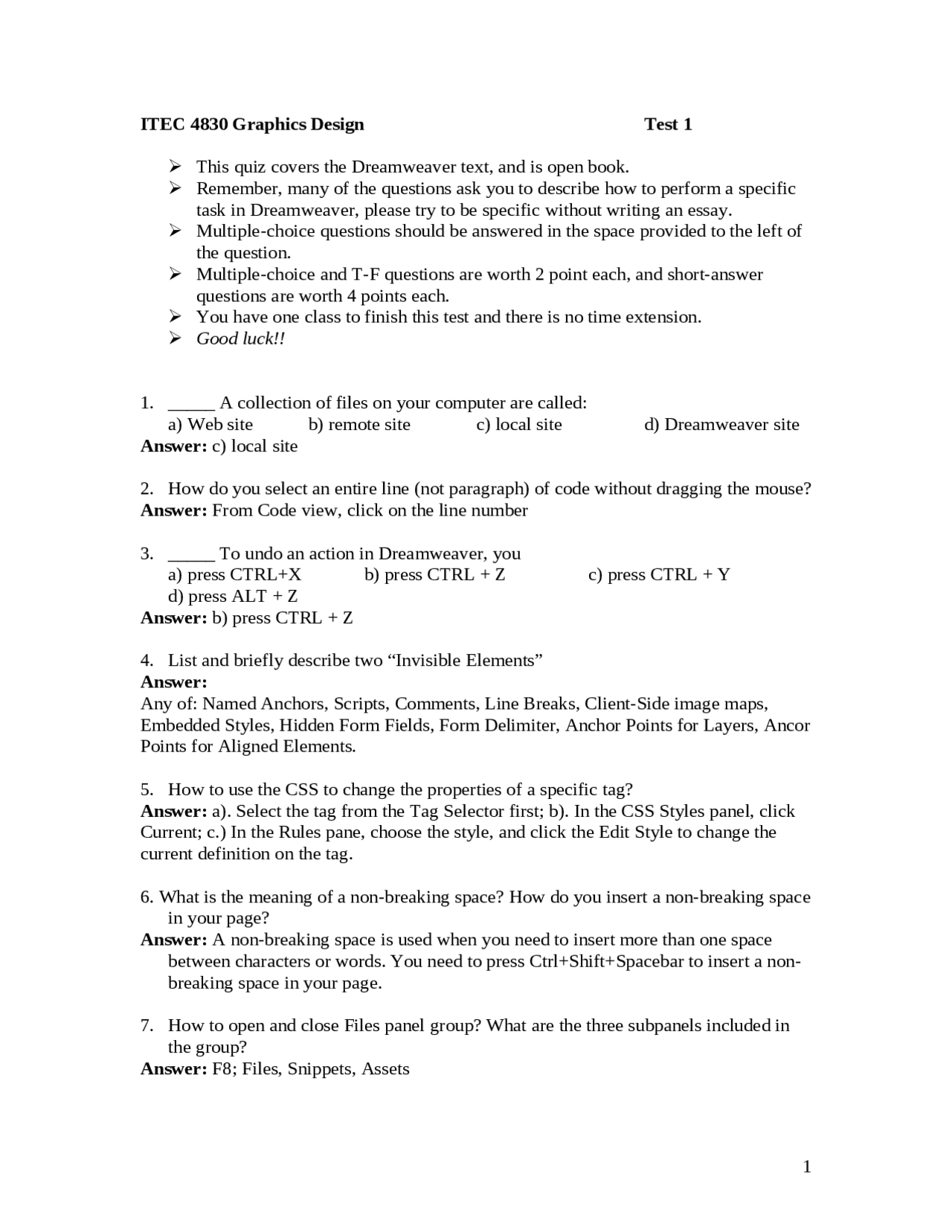 Graphic Design Exam Examples Solutions for Exam 1 - Graphic Design | ITEC 4830 - Docsity