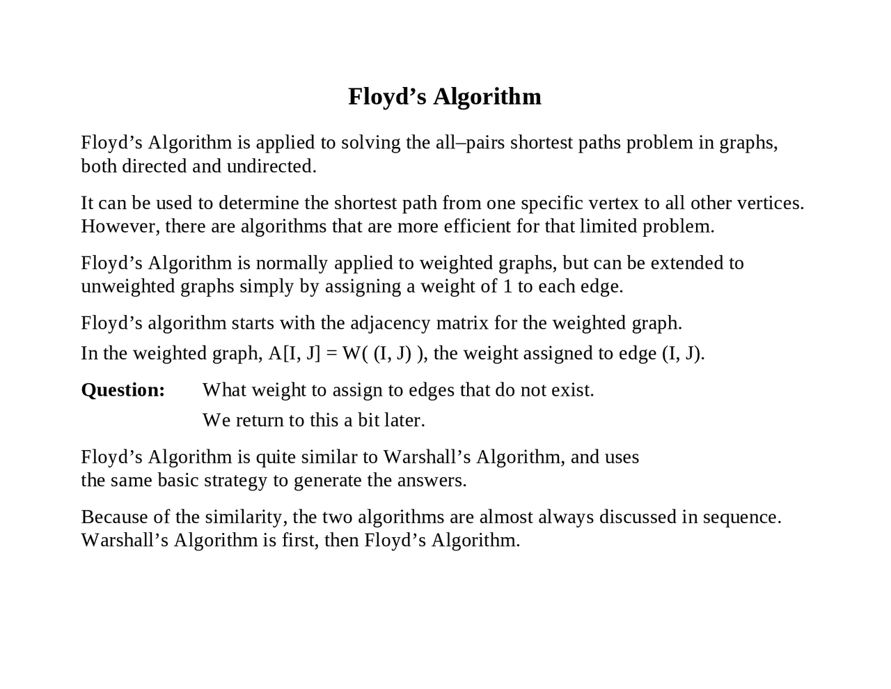 Floyd’s Algorithm - Algorithm Analysis and Design - Notes | CPSC 5115G ...