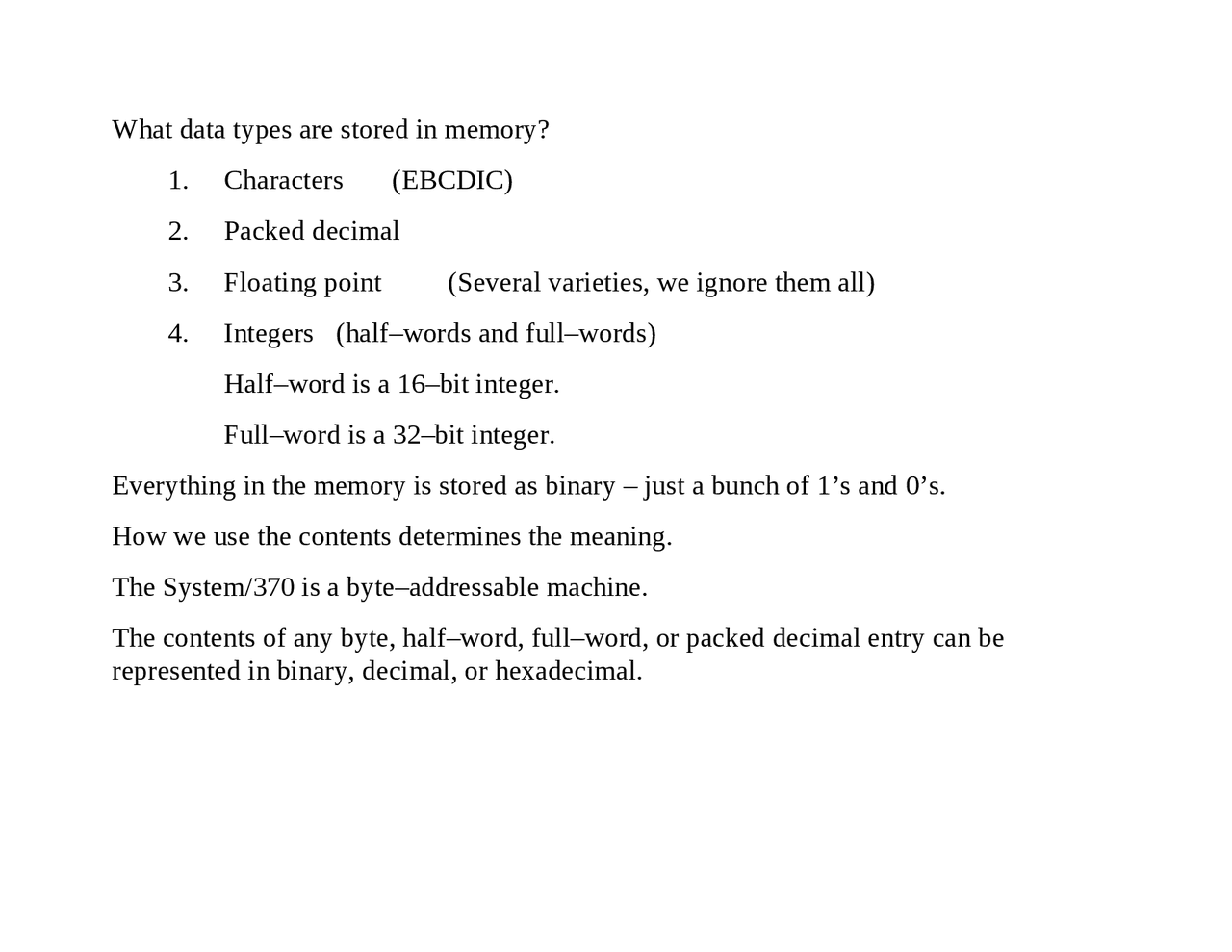 What Data Types are Stored in Memory - Lecture Notes | CPSC 3121 - Docsity