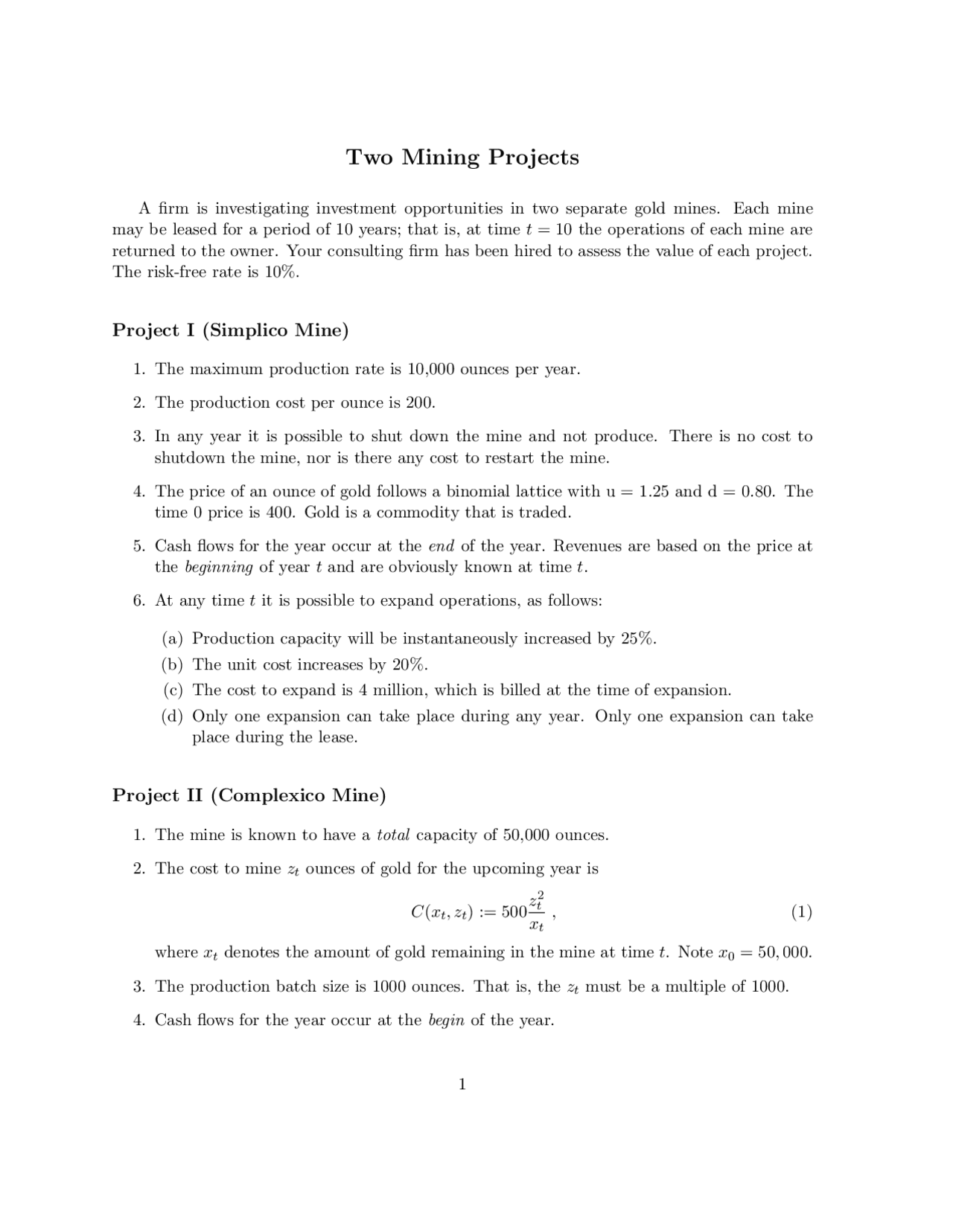Mining Projects One Notes Two Mining Projects - Engineering Economy | ISYE 6225 - Docsity