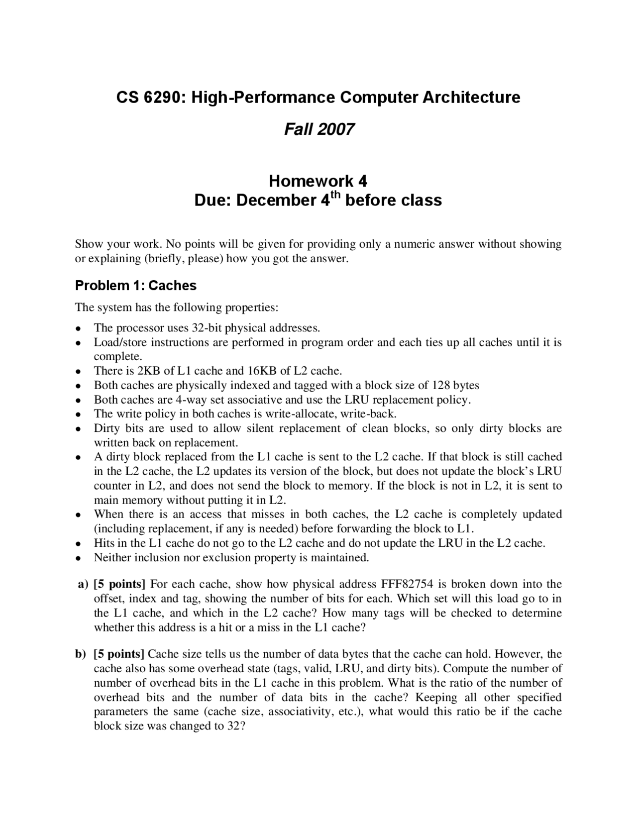 Homework 4 - High Performance Computer Architecture | CS 6290 - Docsity
