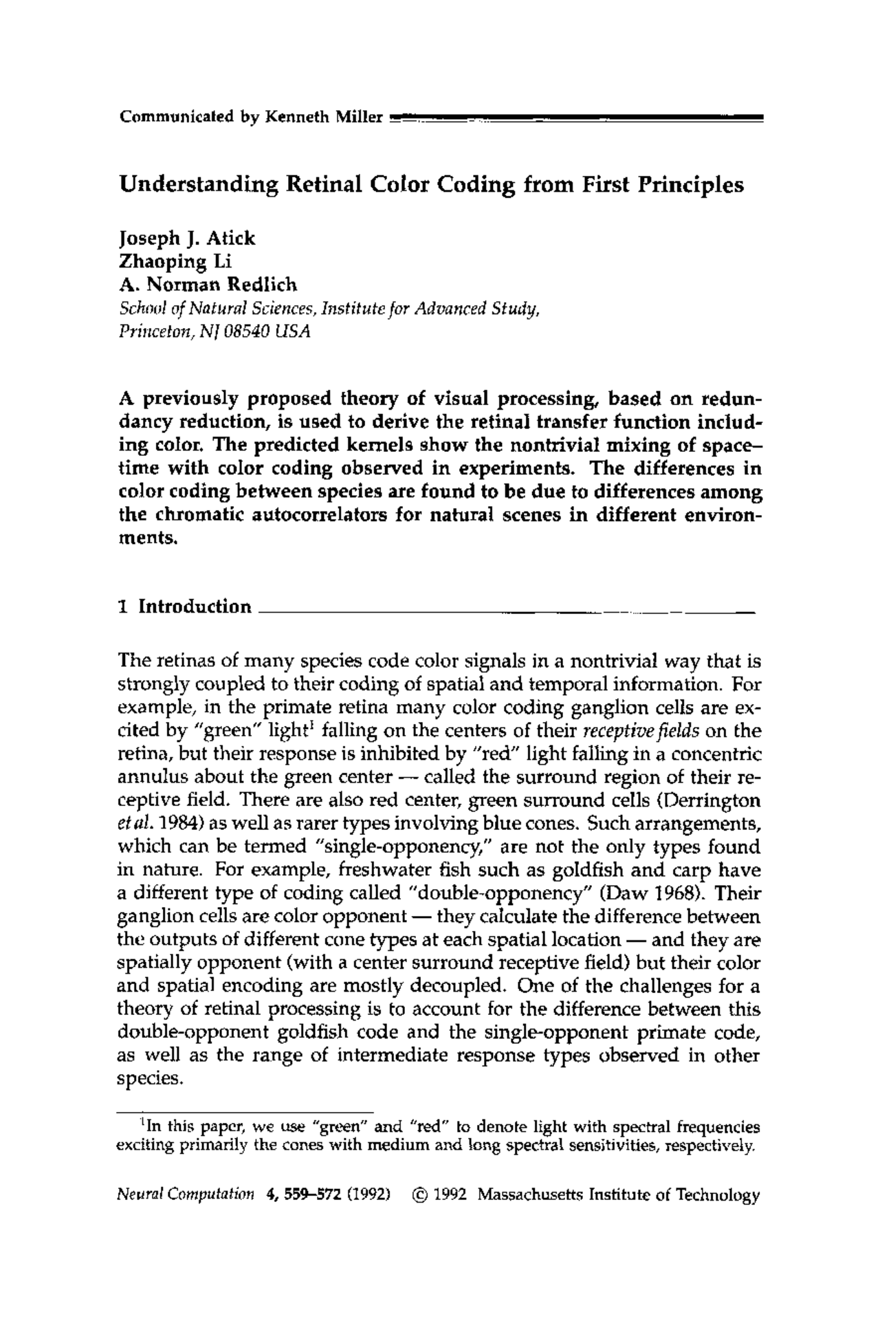 Understanding Retinal Color Coding from First Principles | ECE 8833 ...