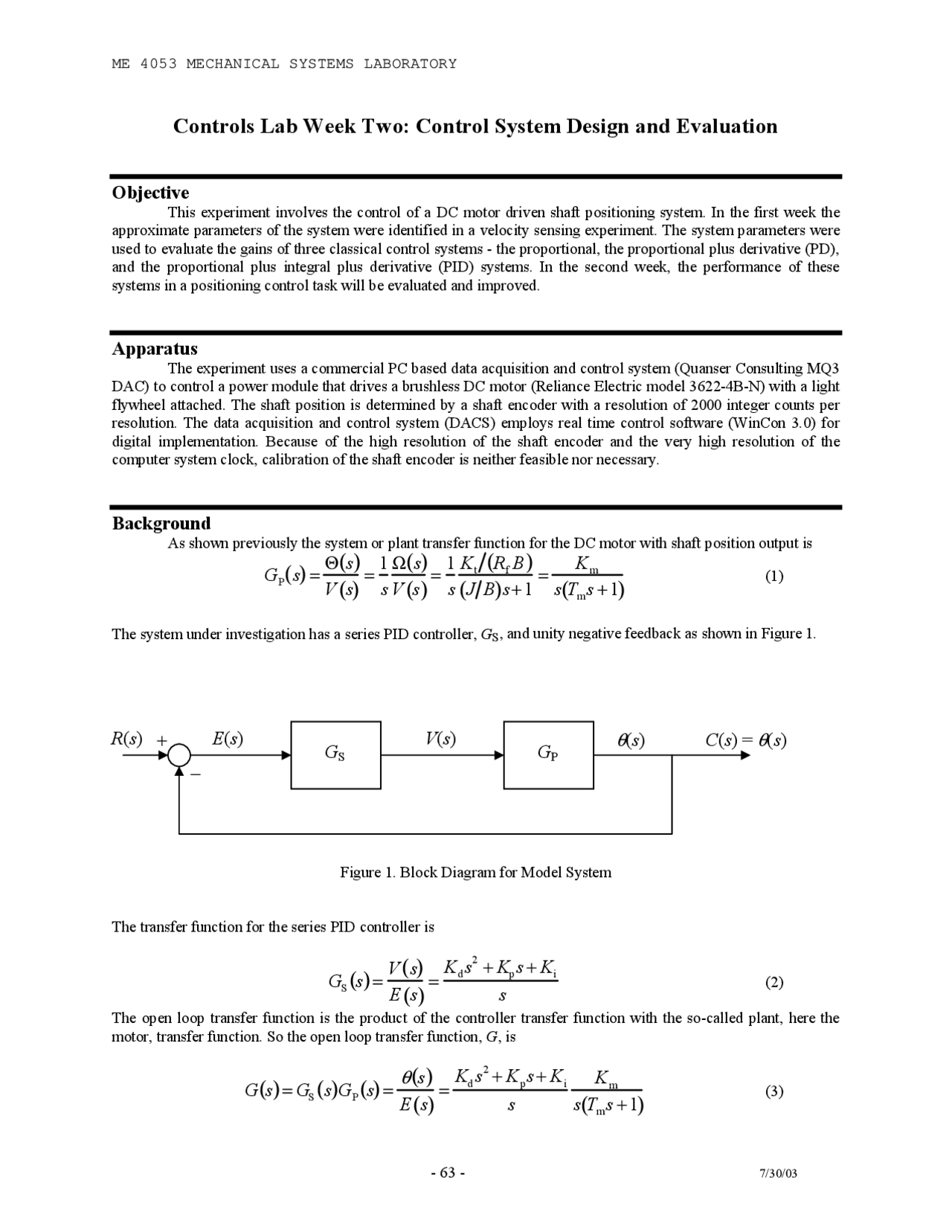 Control System Design and Evaluation - Lab | ME 4053 | Lab Reports ...
