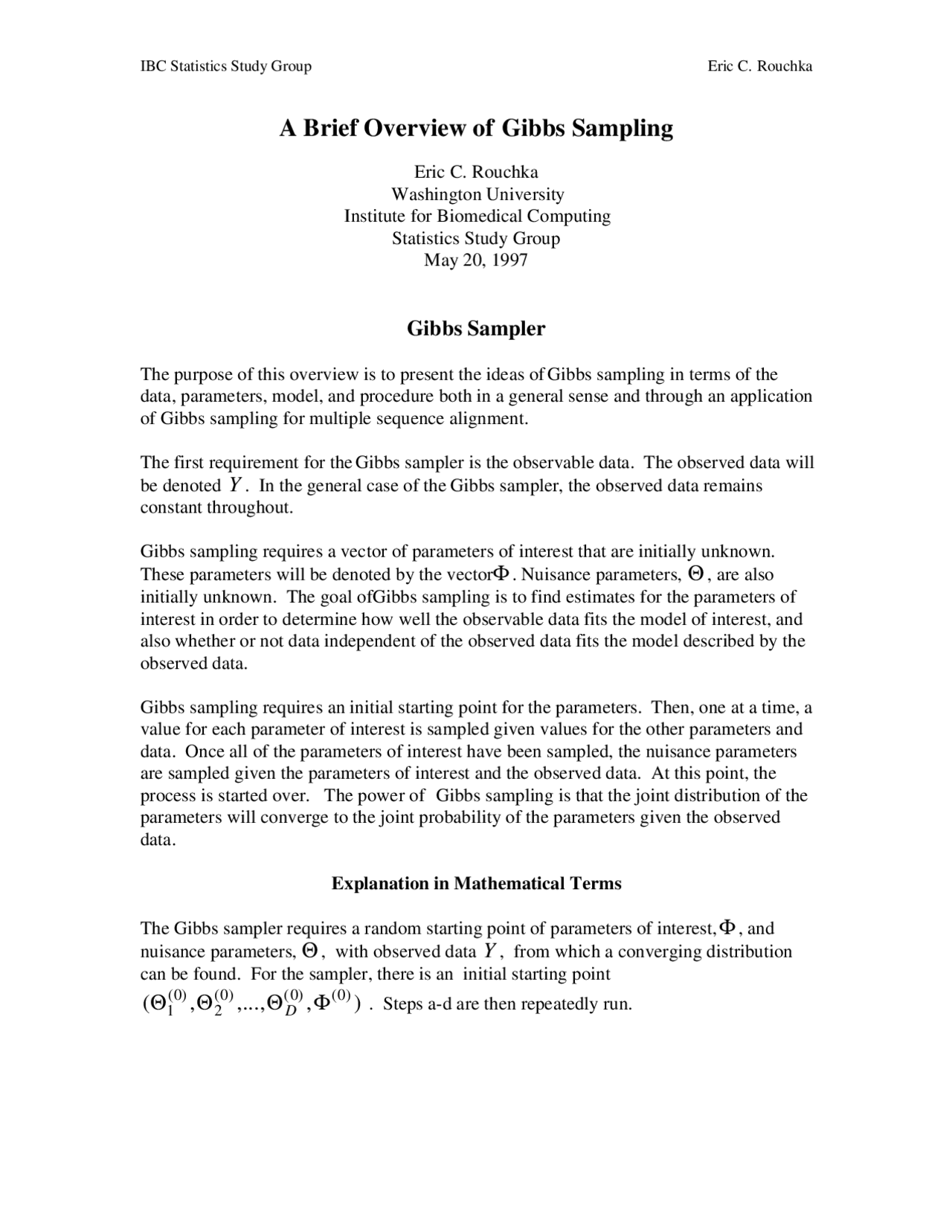 Gibbs Sampling for Multiple Sequence Alignment: Overview by Eric C ...