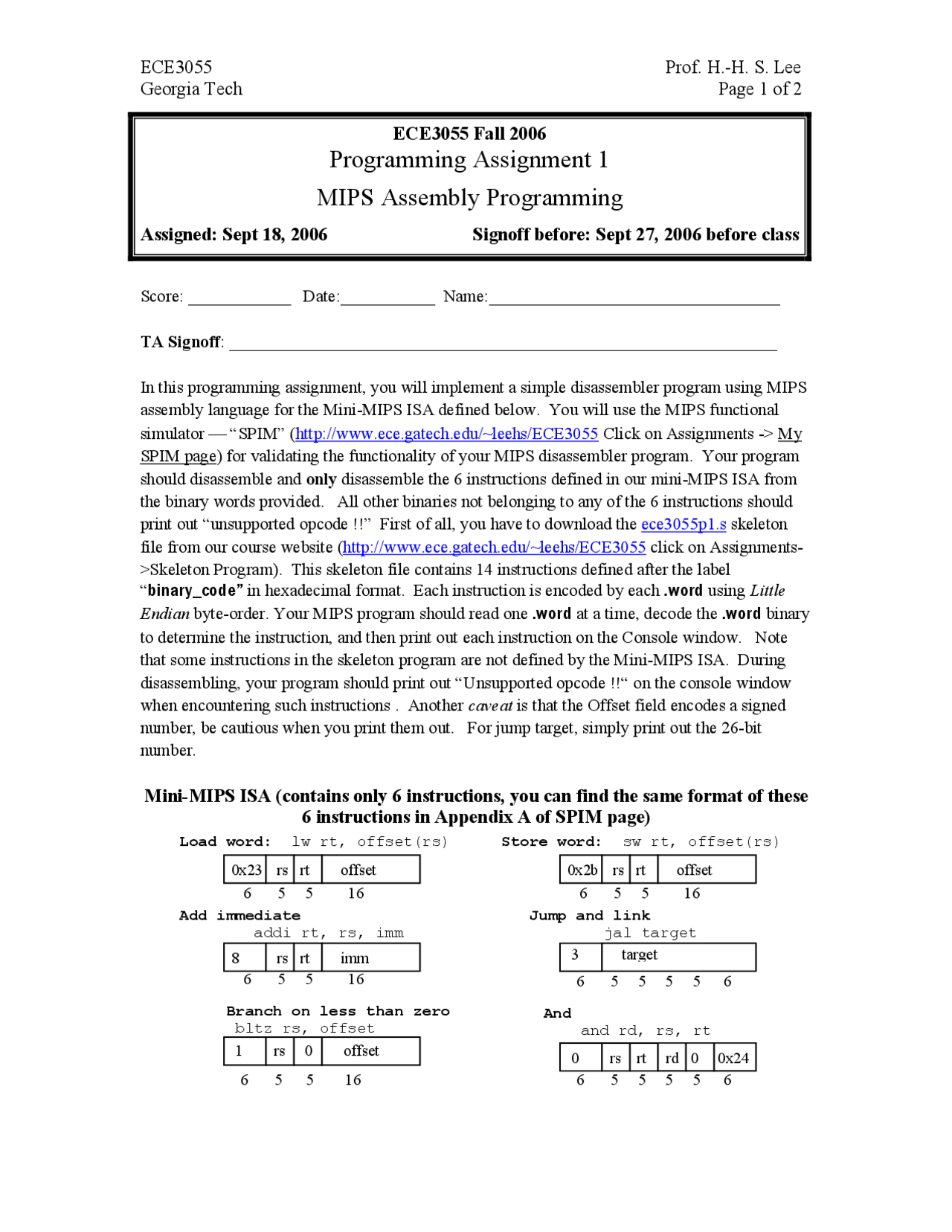 MIPS Assembly Programming Assignment 1: Implementing a Simple ...