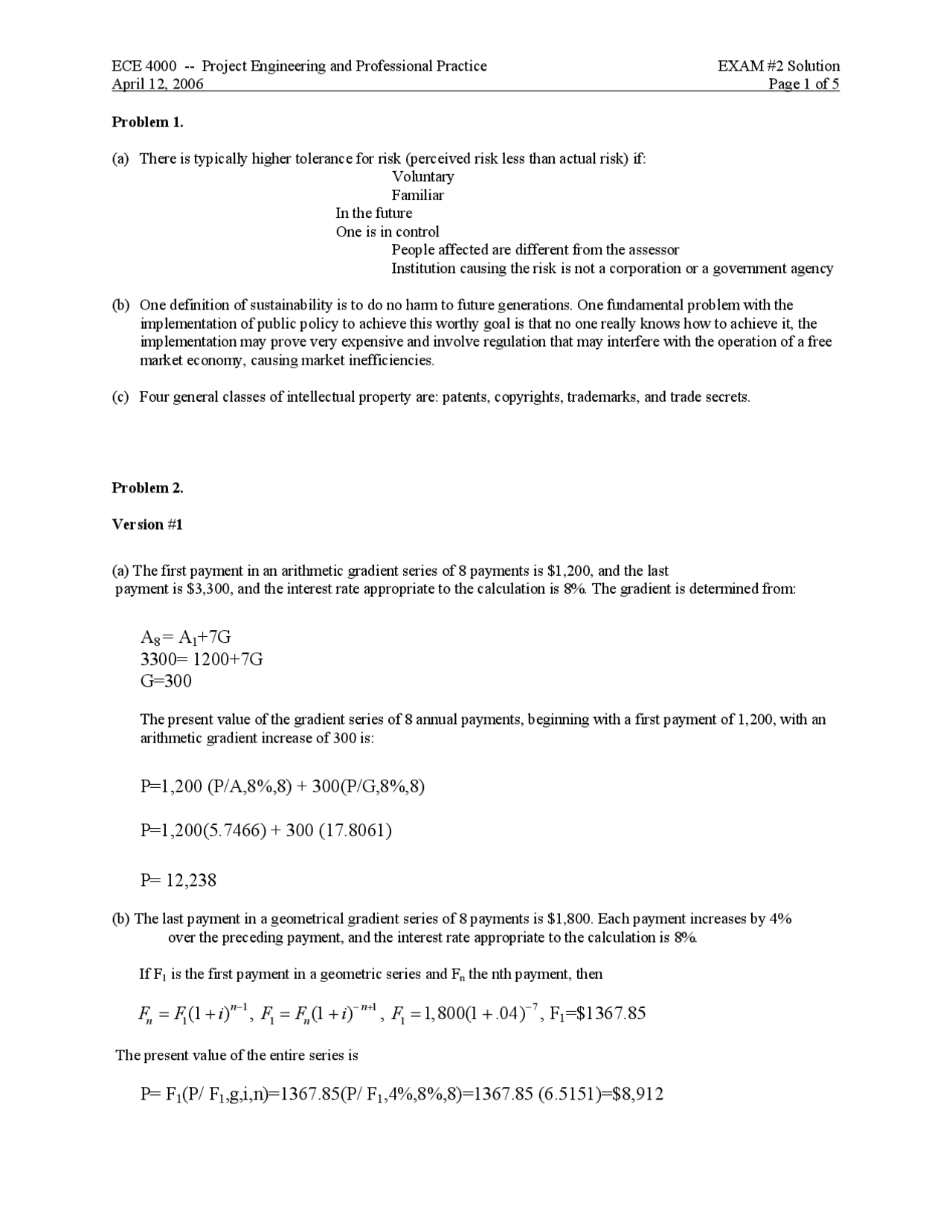 Exam 2 Problems on Engineering Practice and Professionalism with ...