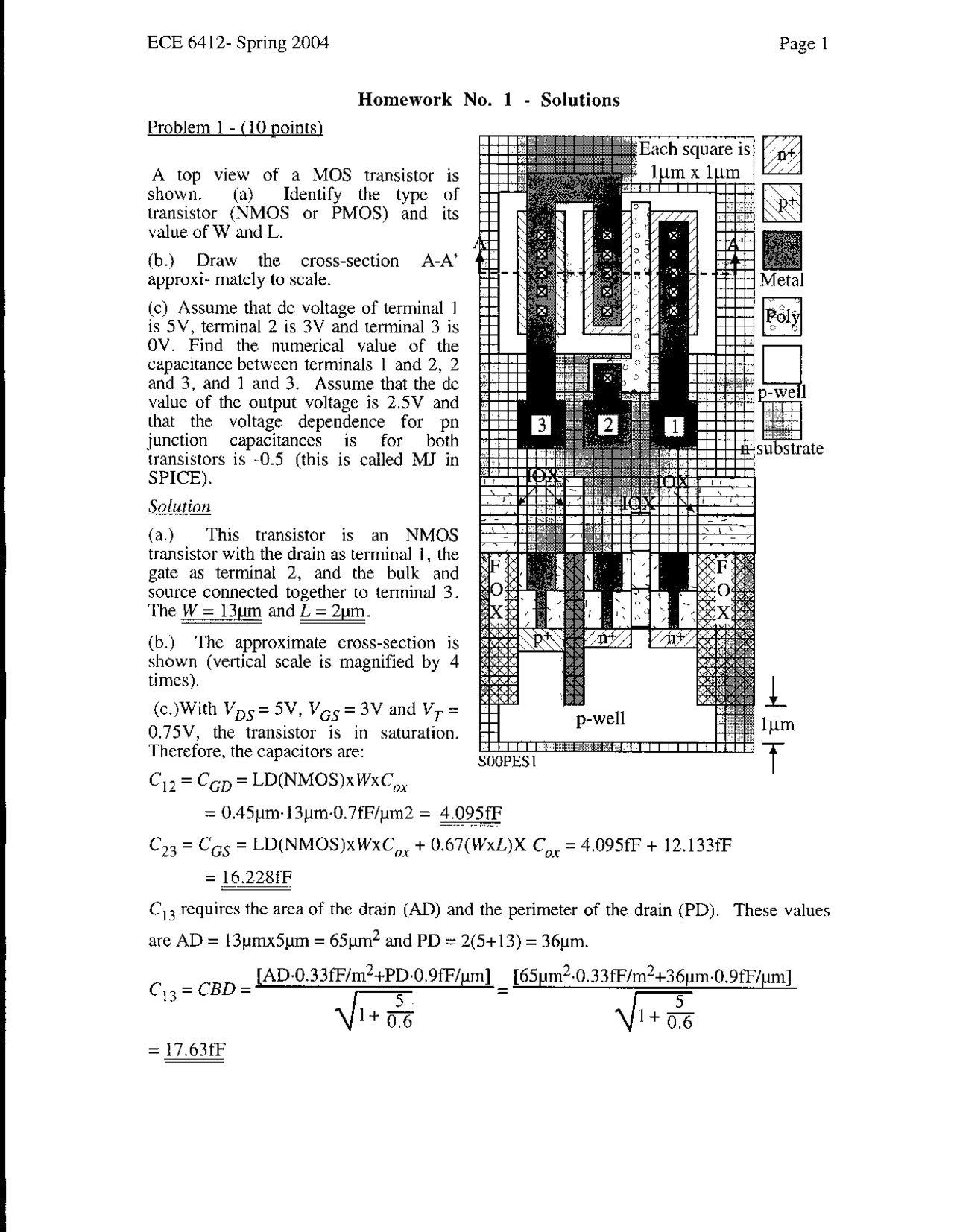 Solutions for Homework 1 Analog Integrated Circuit Design ECE 6412