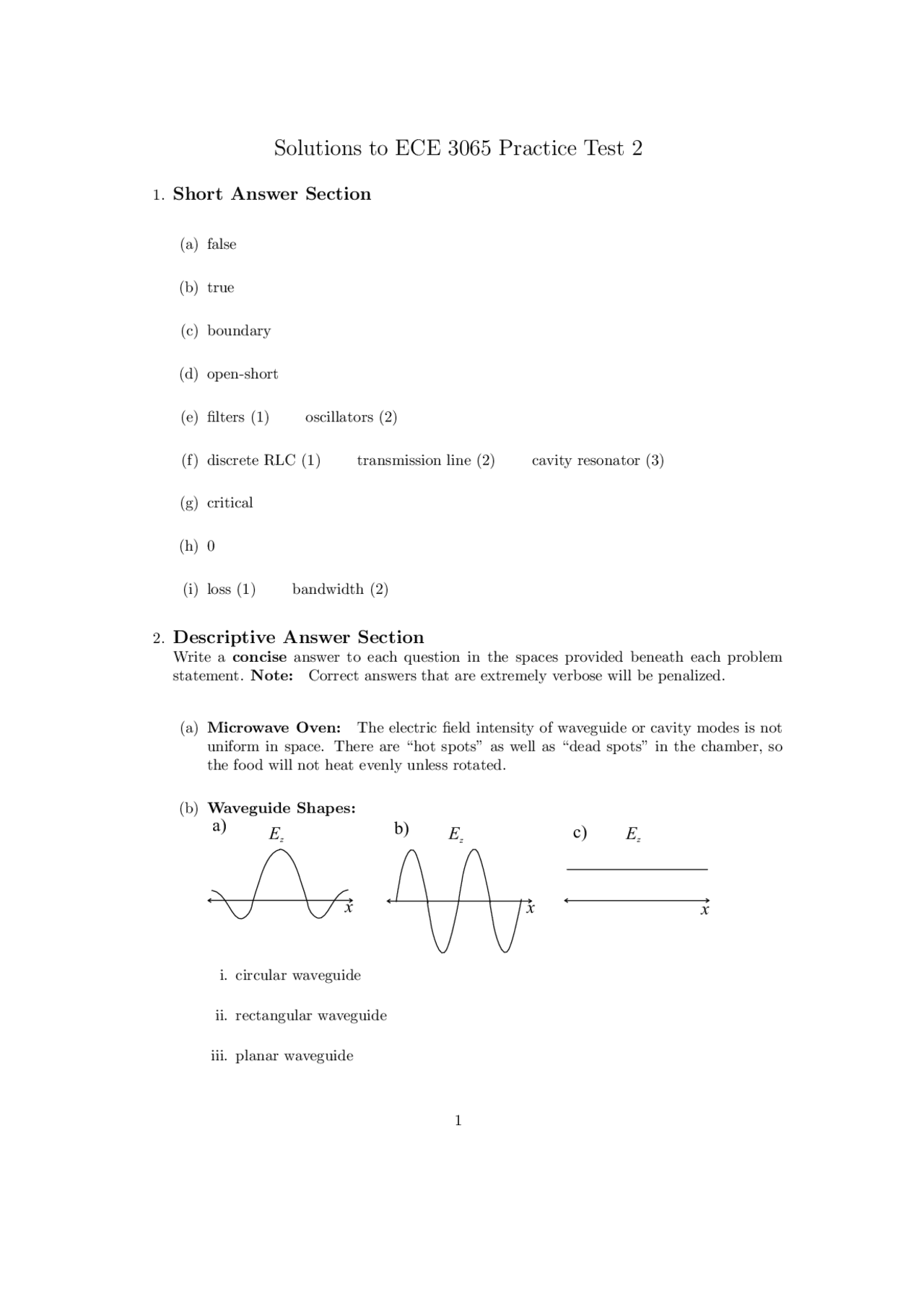 Solutions to Practice Test 2 - Electromagnetic Applications | ECE 3065 ...