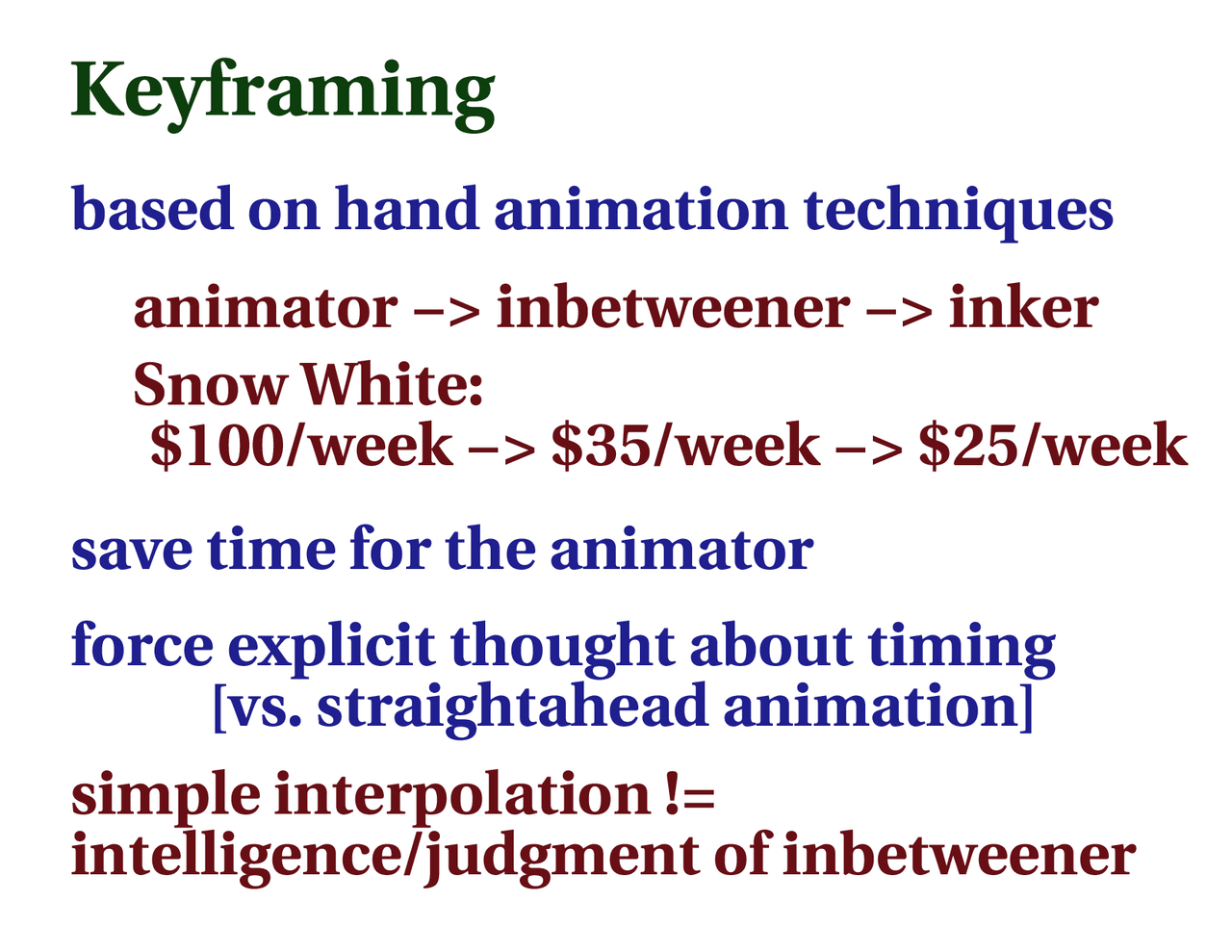 Keyframe Computer Animation Lecture Notes on Keyframing - Computer Animation | CS 7496 - Docsity
