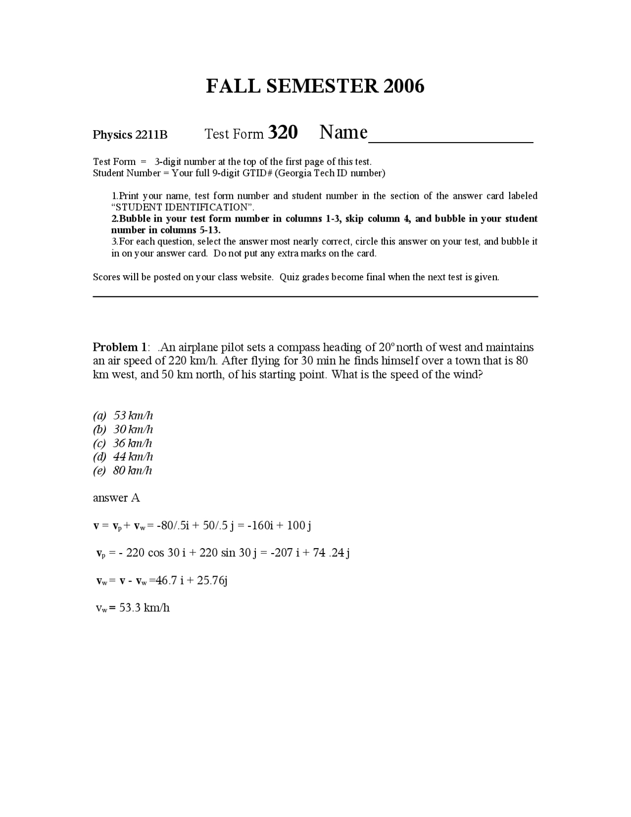Solved Problems for Final Exam - Introduction Physics I - Fall 2006 ...